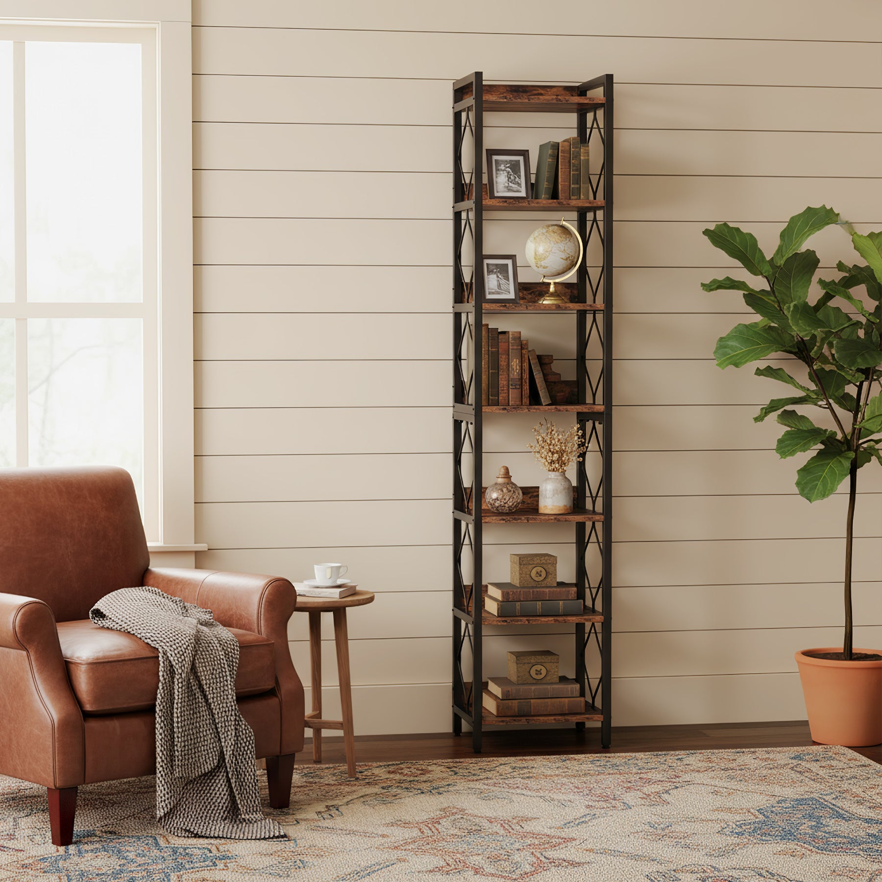 78.7” Tall Narrow Bookshelf, Slim Display Shelf for Home Office & Small Areas