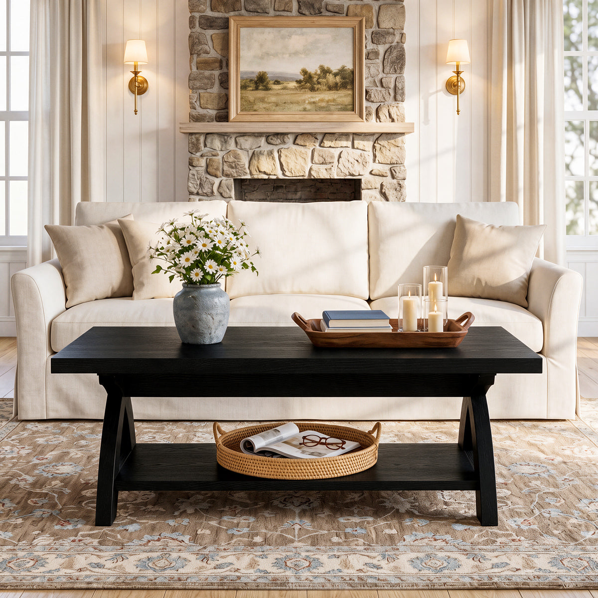 Tribesigns 47.24-Inch Solid Wood Coffee Table, X-Leg Center Table for Living Room