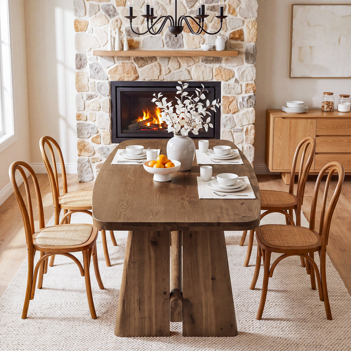 63" Farmhouse Solid Wood Dining Table for 4-6, Thick Top, Rectangular Kitchen Table