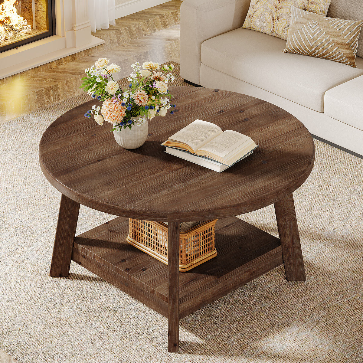 Solid Wood Coffee Table with Angled Legs