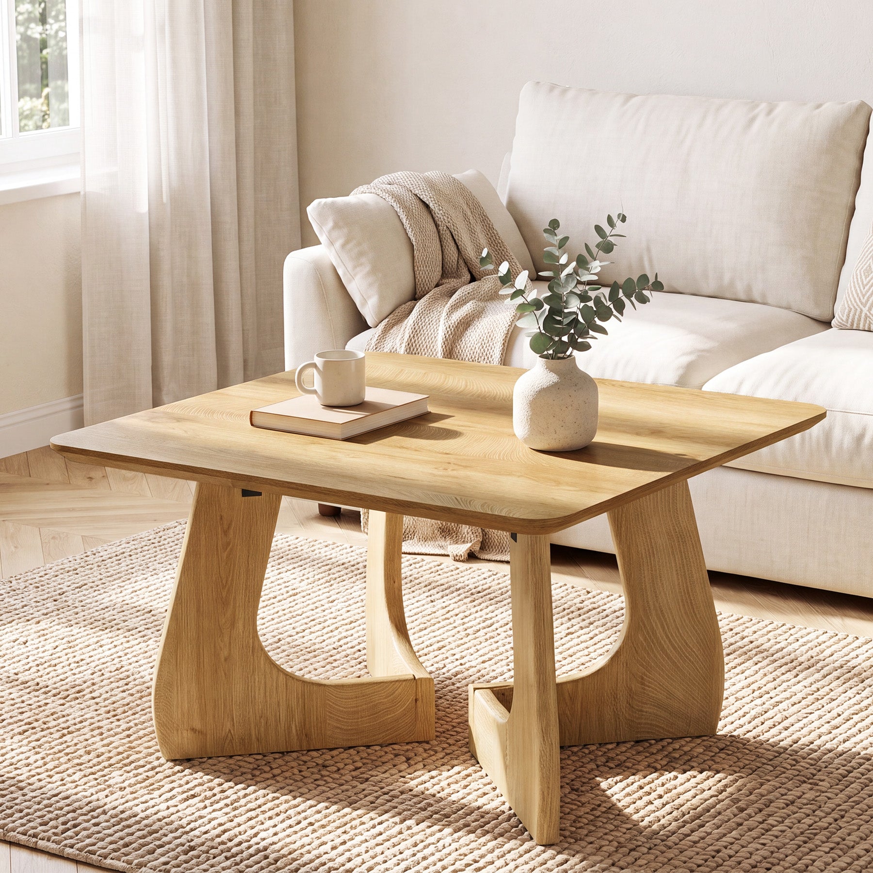 31.5" Coffee Table, Square Tea Table with Unique Interlocking Leg Design for Living Room