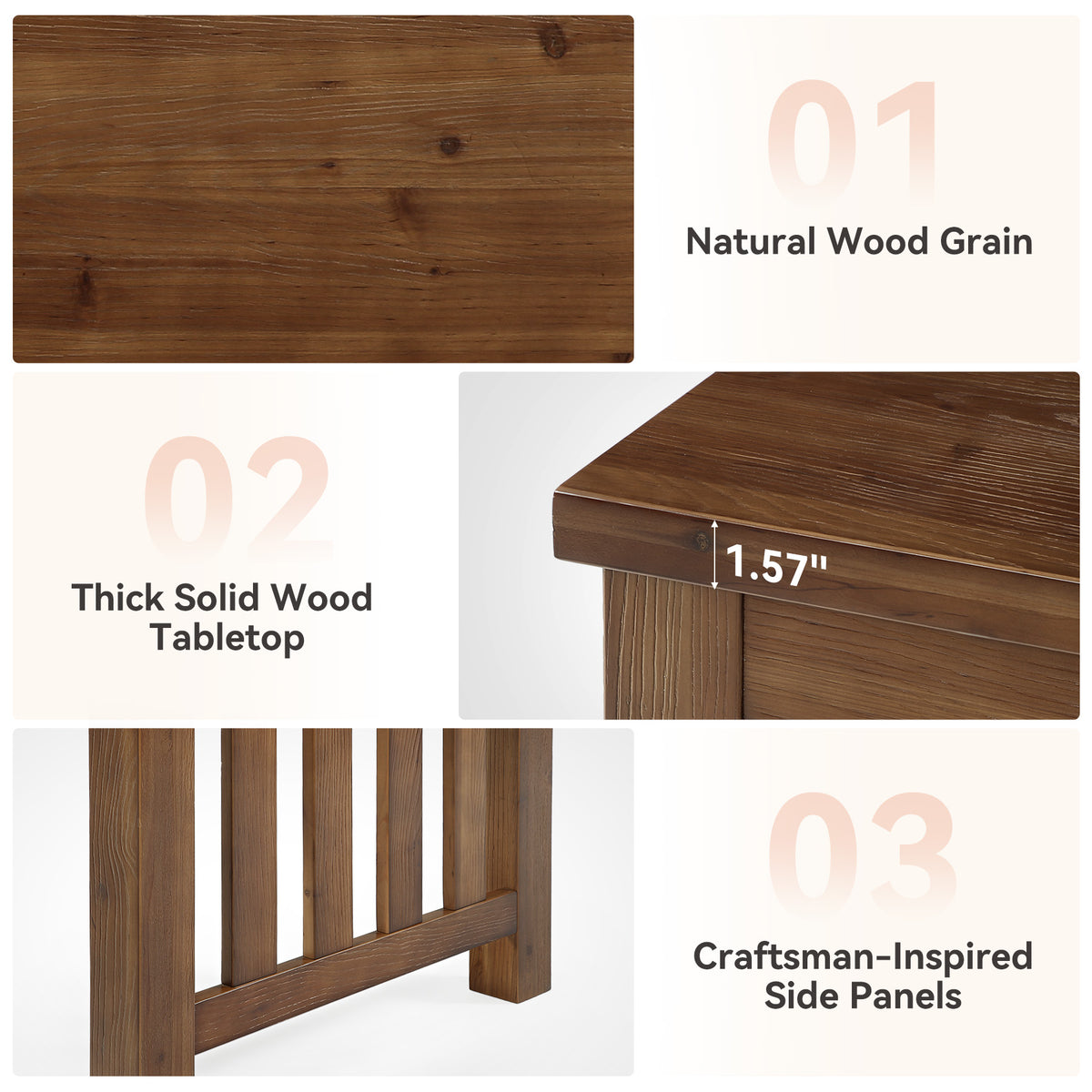 63" Farmhouse Solid Wood Dining Table for 4-6, Sturdy Legs, Kitchen Table