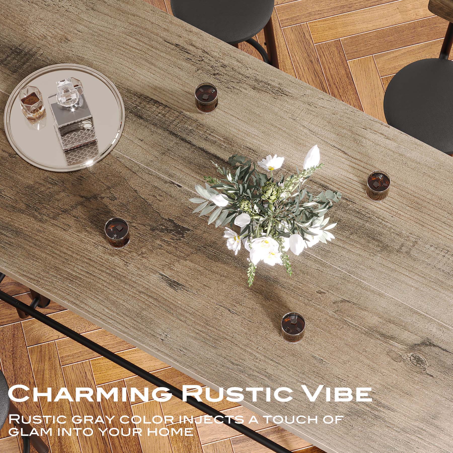 62.99" Counter Height Bar Table, Rectangular Farmhouse Pub Table for Kitchen or Dining Area