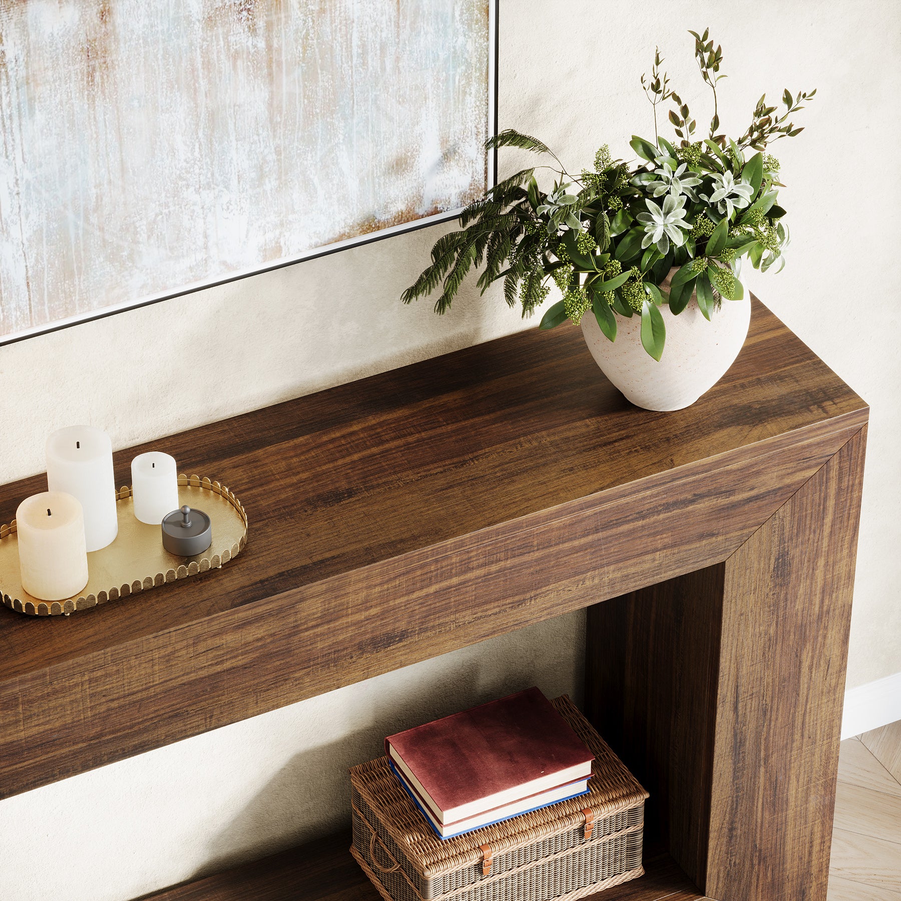 47.2" Console Table, Farmhouse 2-Tier Entryway Sofa Table