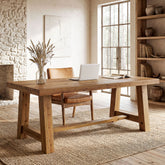63" Farmhouse Computer Desk, Solid Wood Home Office Desk with Thick Tabletop 3