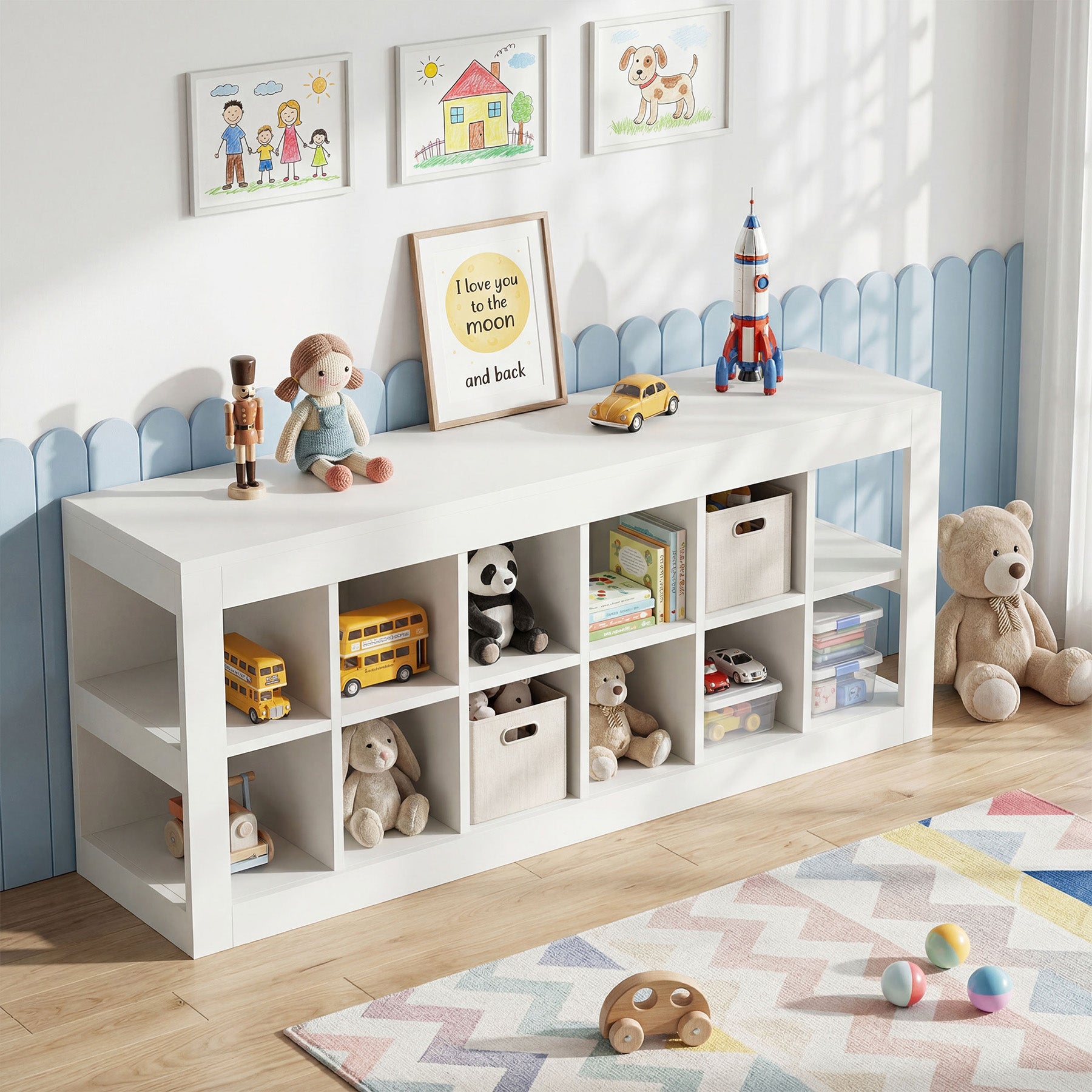 52.36" 12 Cube Organizer Bookcase, 2-Tier Open Shelf Storage for Living Room Bedroom Office