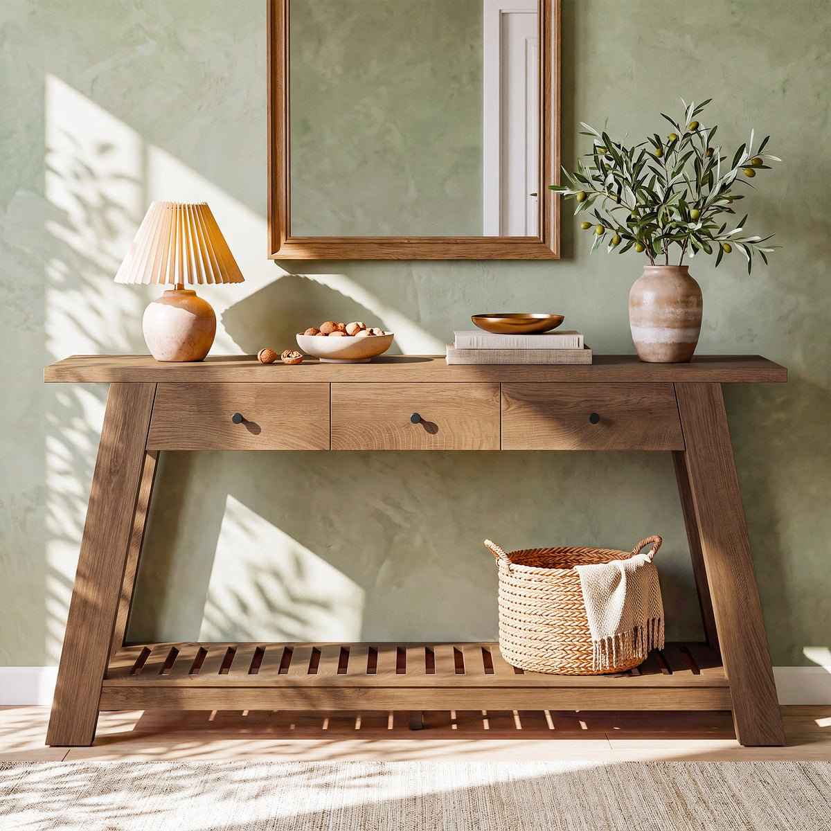 63" Console Table with 3 Drawers & Open Storage Shelf, Narrow Entryway Table Behind Couch