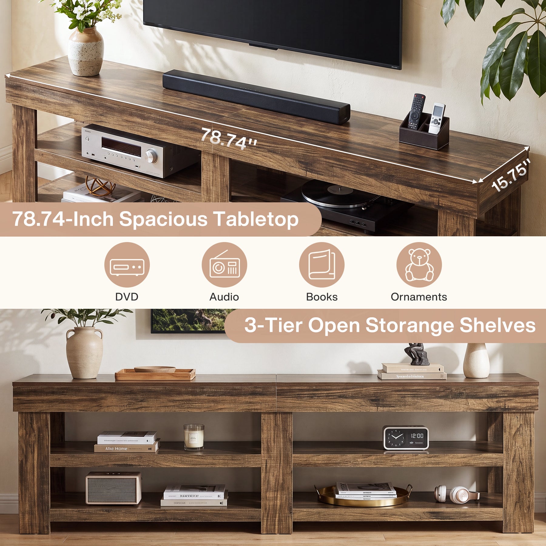 79" TV Stand for 75/85" TVs, Entertainment Center, Living Room, Large Media Console
