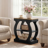 Narrow End Table with 3-Tier Storage Shelves, Bedroom Nightstand for Small Spaces 3