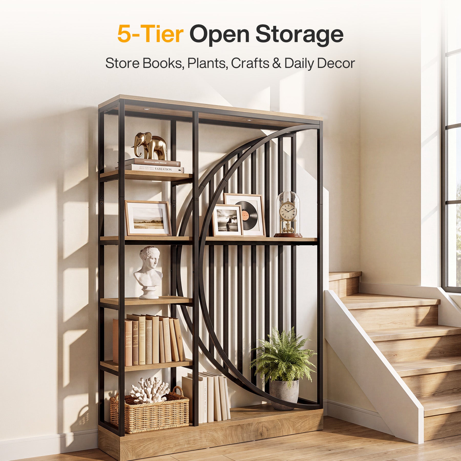 70.9" Tall Wall Room Divider, Freestanding Room Partition Screen with 5-Tier Storage Shelves