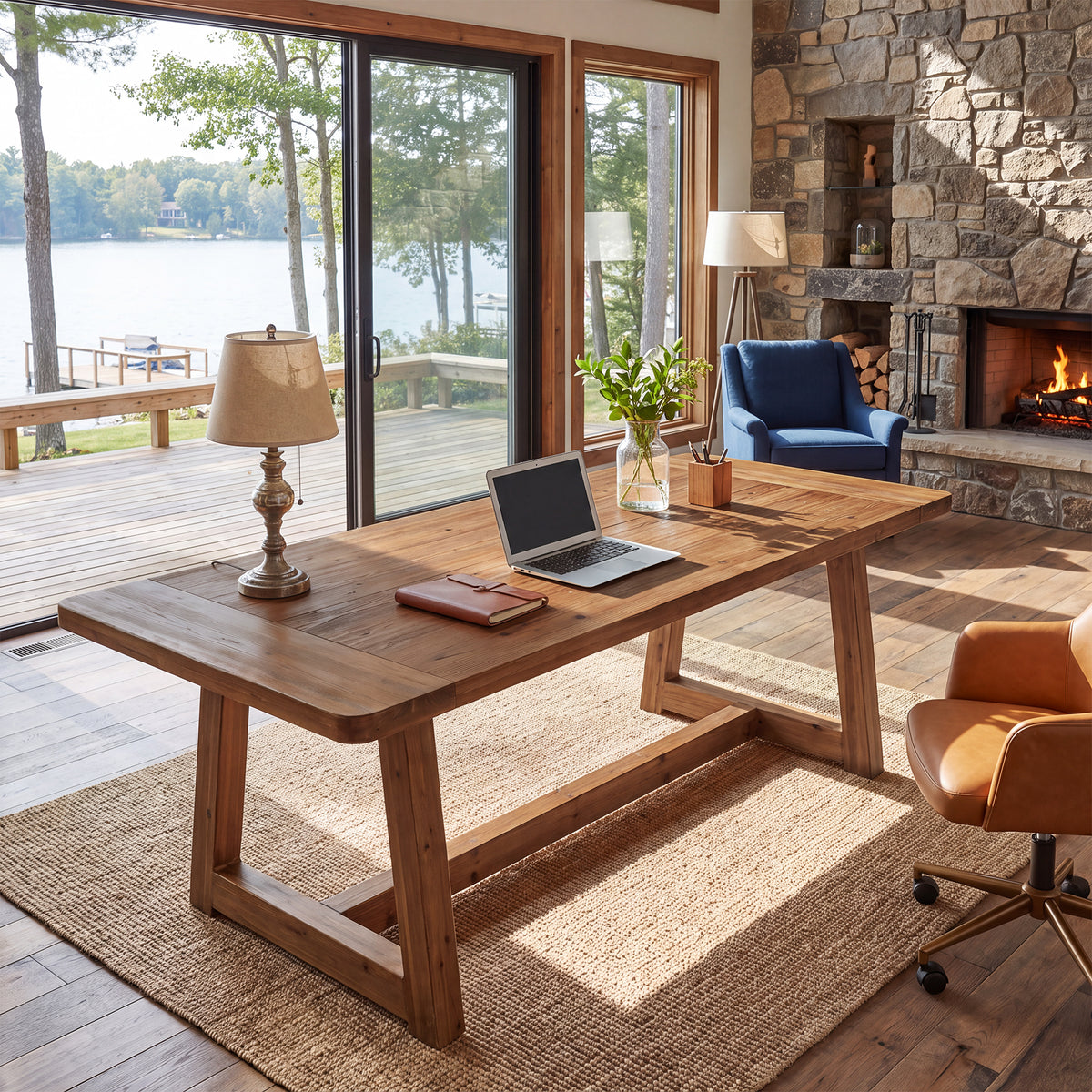 71" Solid Wood Executive Desk, Wooden Computer Writing Table with Sturdy Base for Home Office