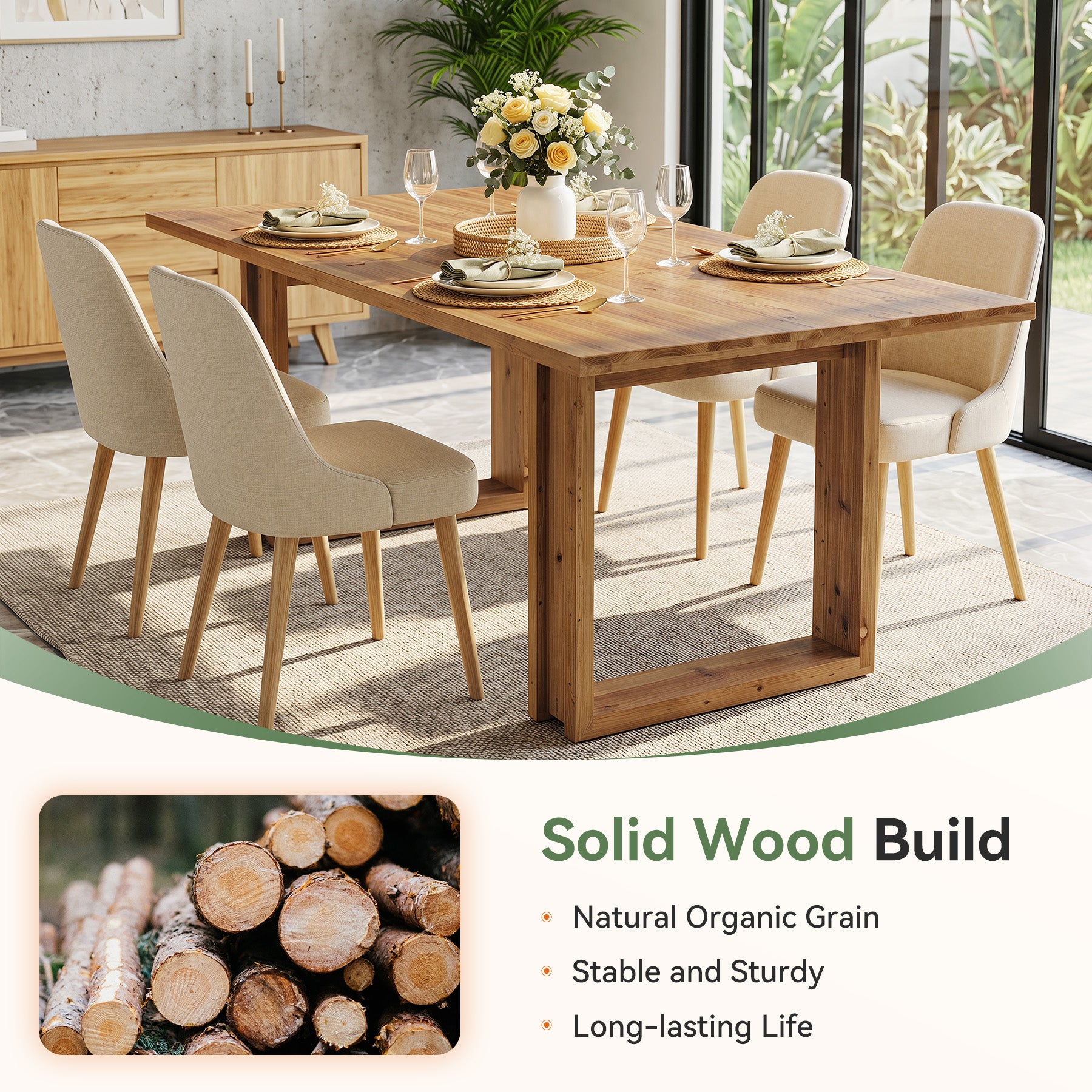 Tribesigns 63-Inch Solid Wood Dining Table, Farmhouse Kitchen