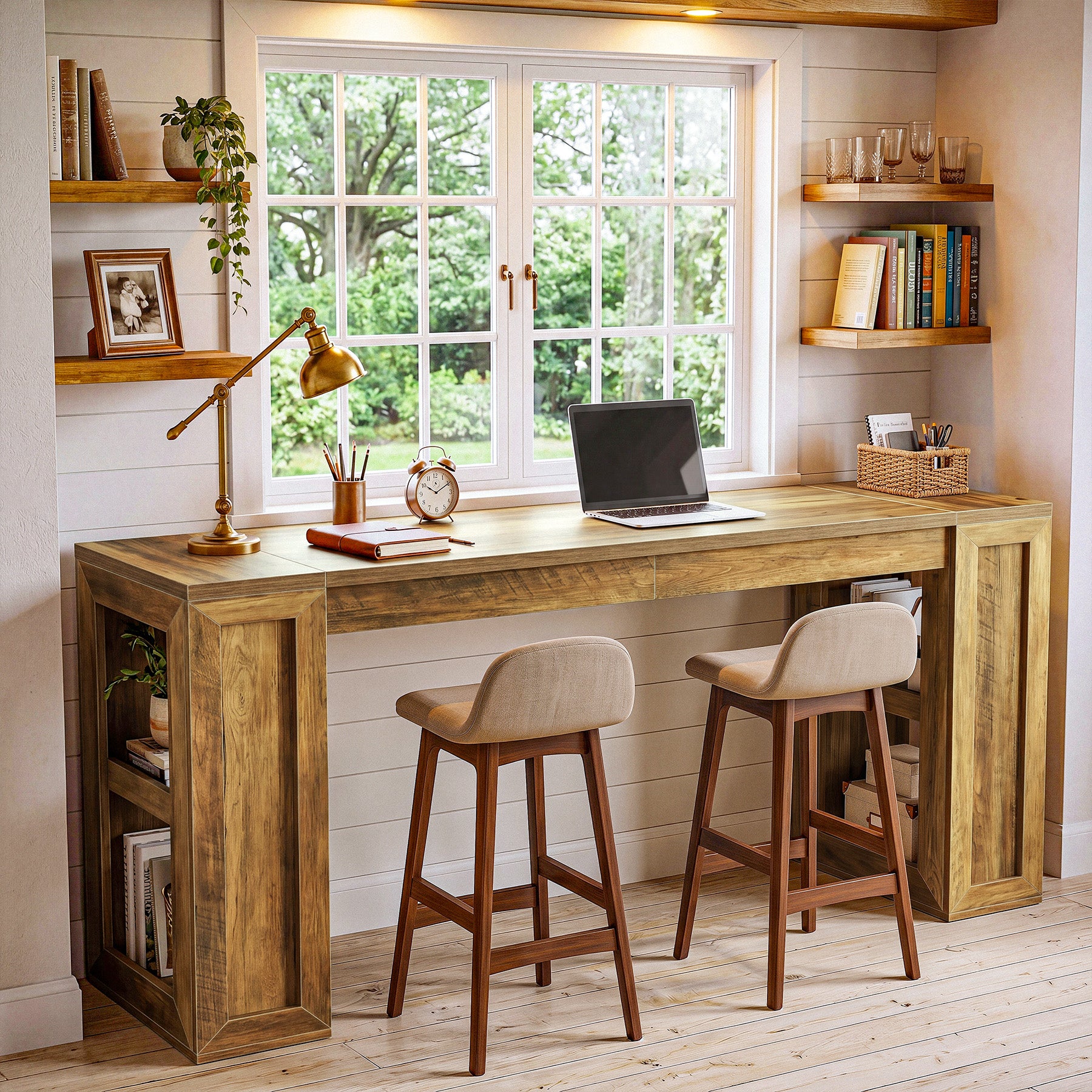 70.87" Farmhouse Bar Table, Rectangular High Top Pub Tables with Open Storage Shelves for Kitchen