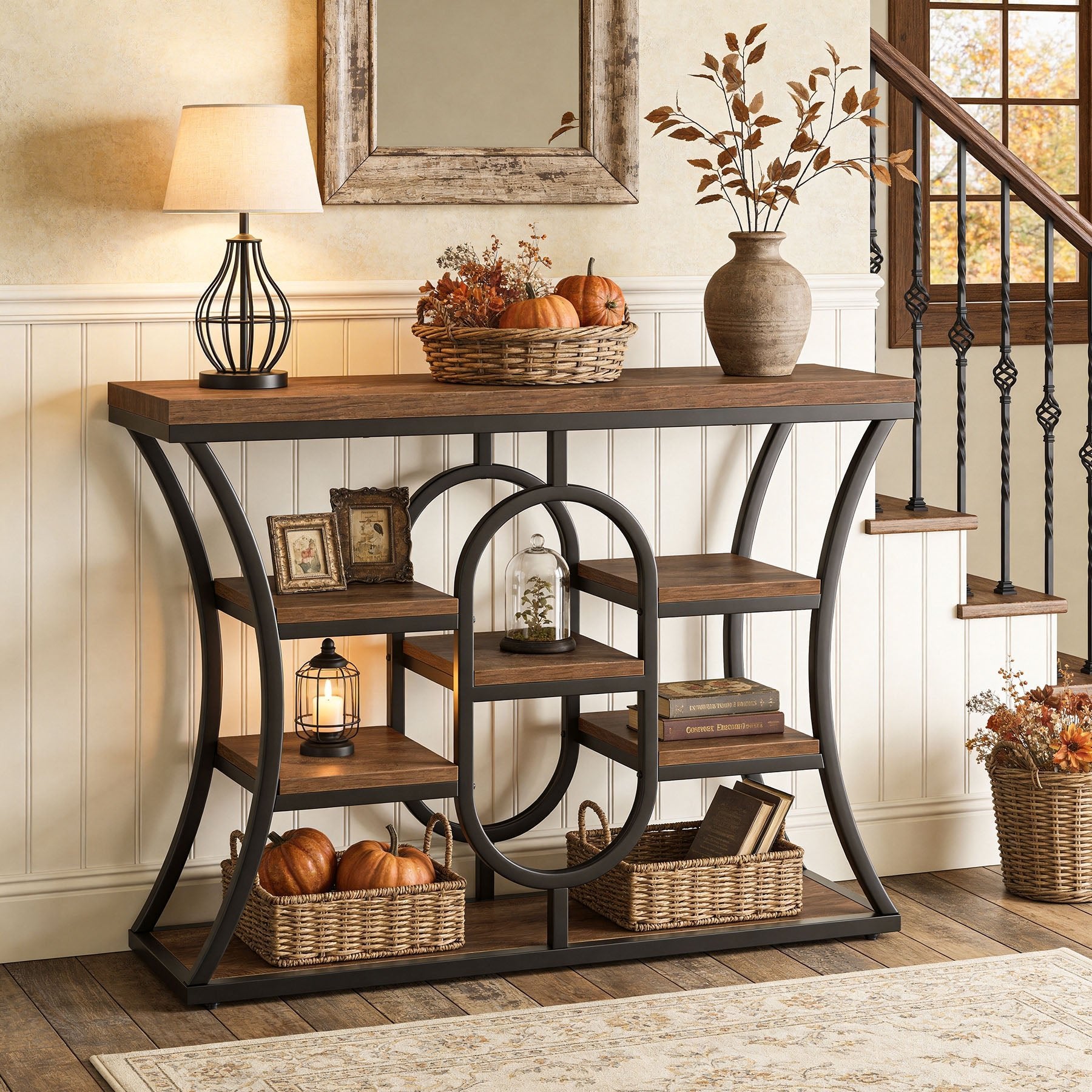 41.3" Industrial Console Table with 5-Tier Shelves, Narrow Entryway Sofa Table for Small Spaces