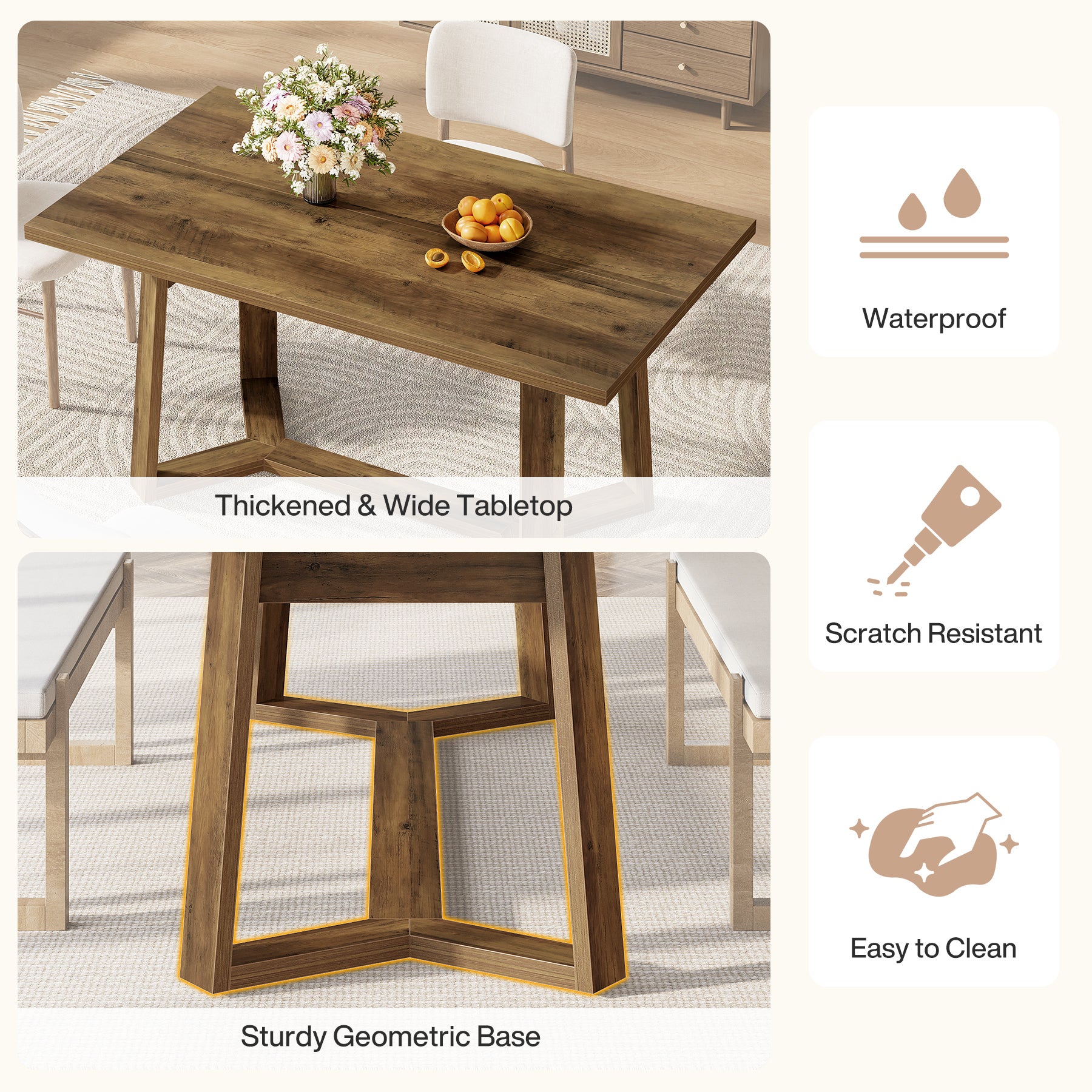 47" Dining Table for 4, Rectangular Kitchen Table with Sturdy Base