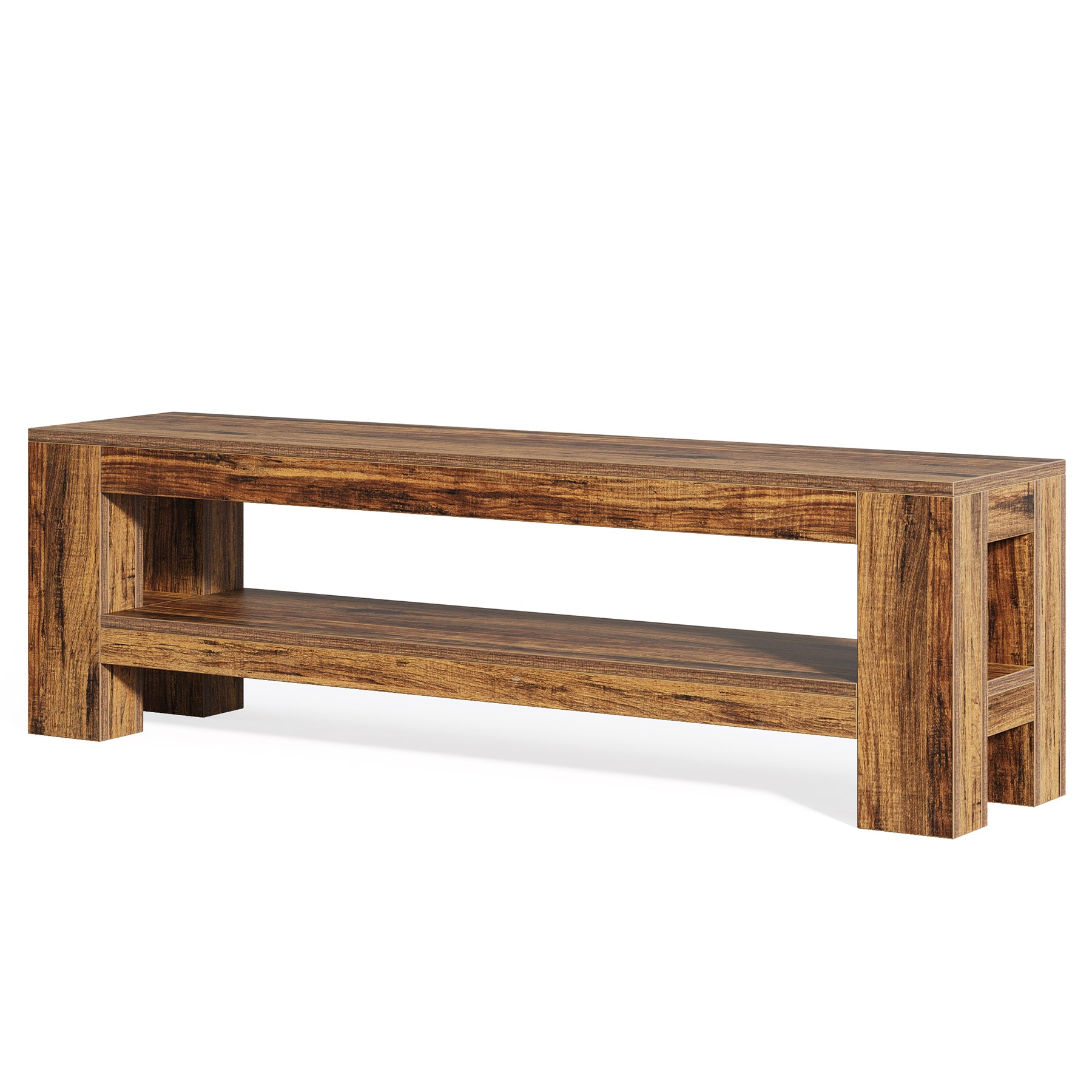 59" Wooden Dining Bench, Farmhouse Indoor Kitchen Bench with Storage Shelf