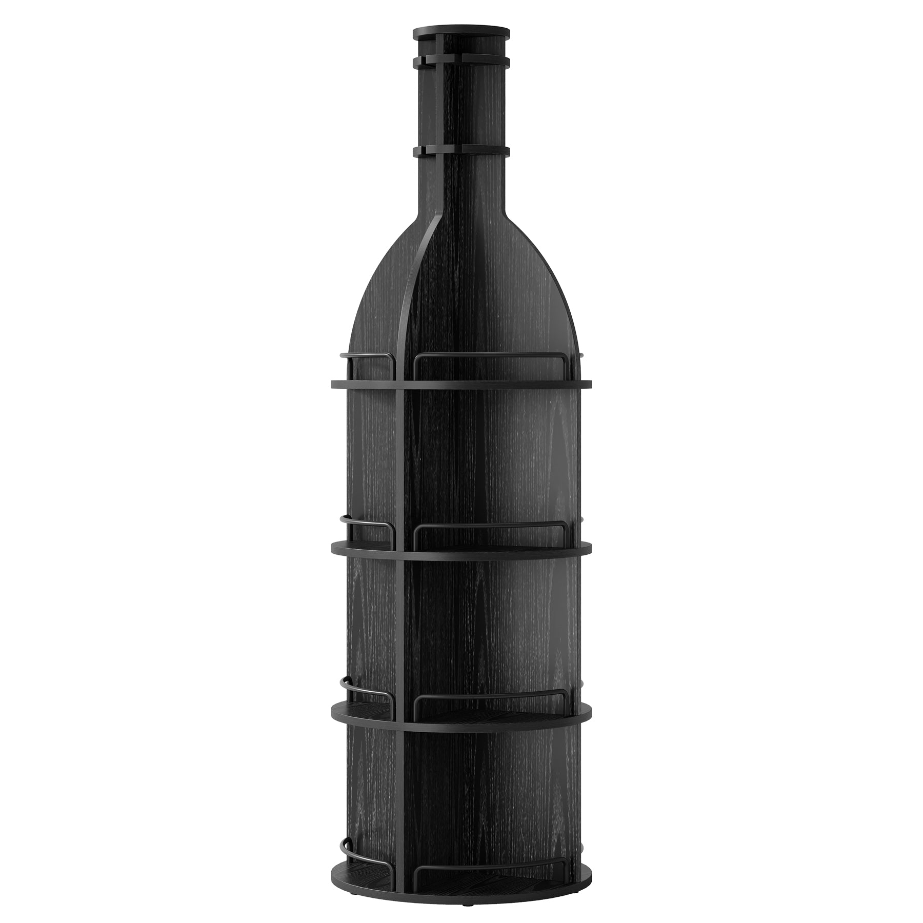 75" Wine Rack with Shelves, Round Wine Cabinet with Hanging Goblet Holder (No Lights)