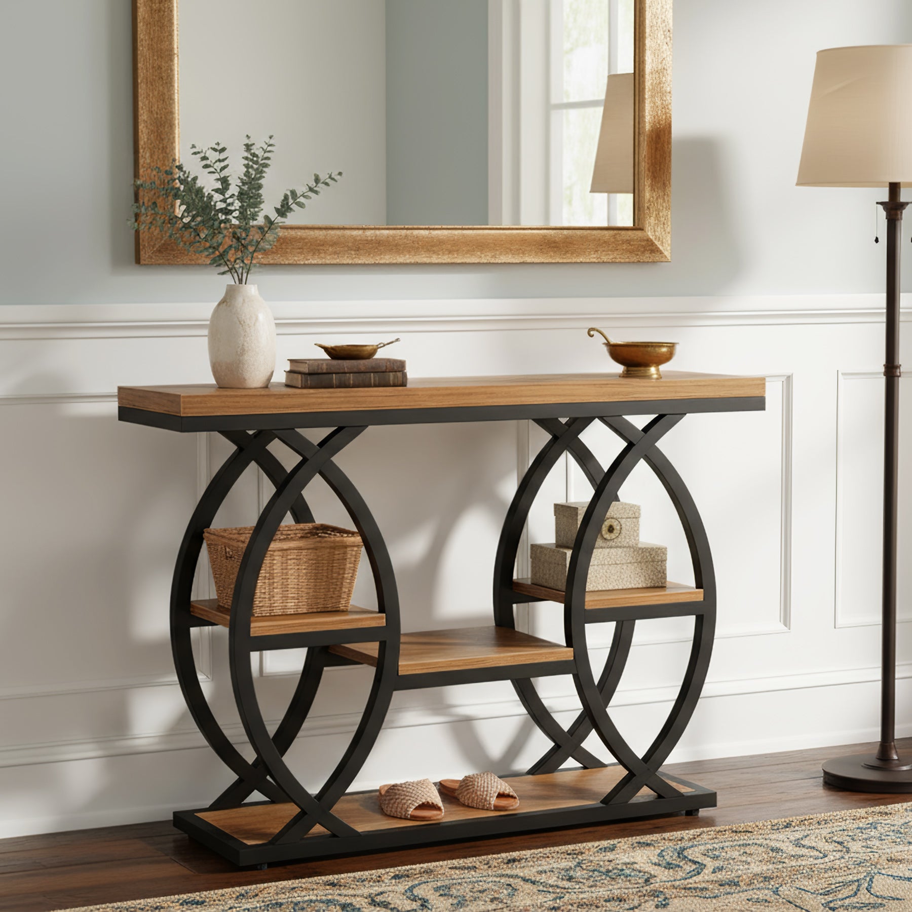 4-Tier Console Table, 39" Sofa Entryway Table with Storage Shelves