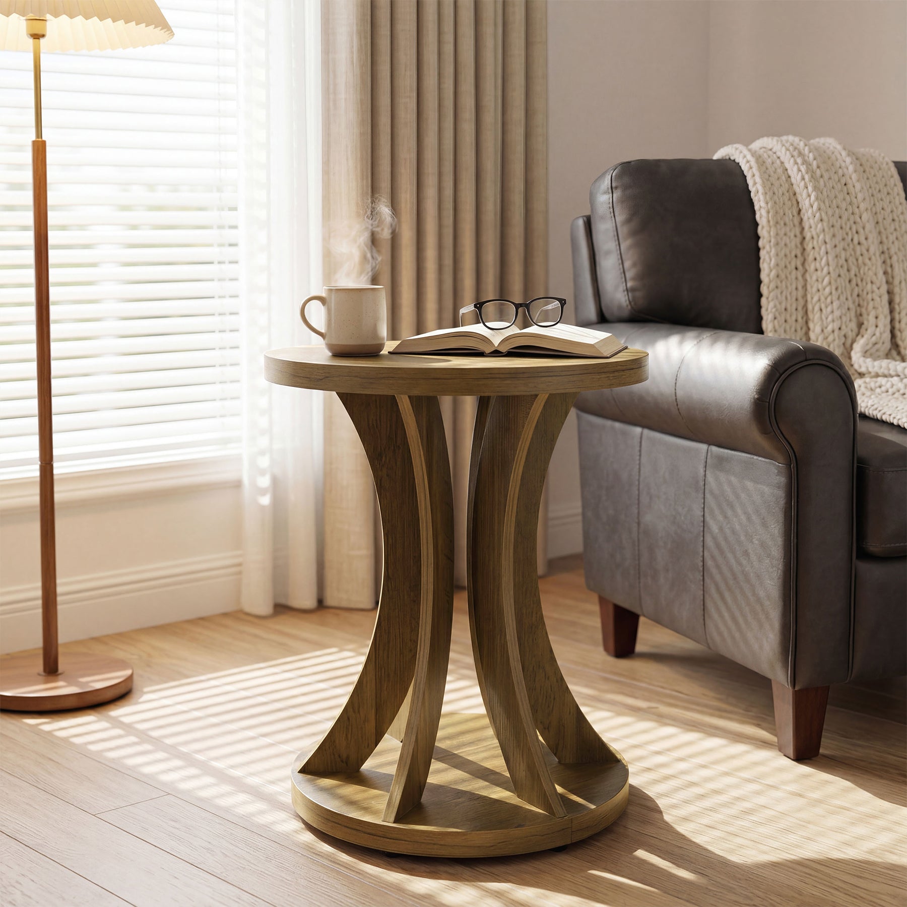 Tribesigns 17.71" Round Side Table, Farmhouse Curved End Table