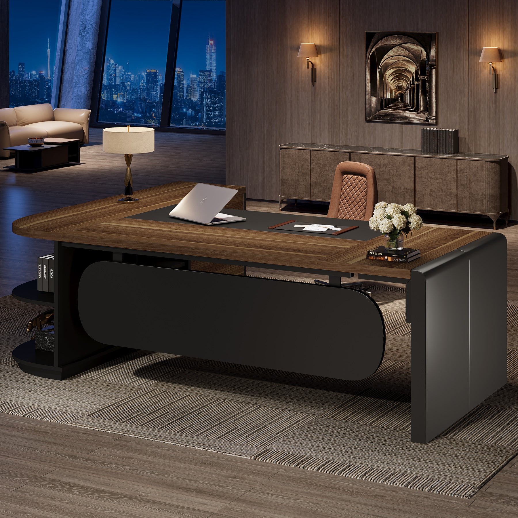 Large 80" L-Shaped Computer Desk with Storage Drawers, Executive Office Workstation