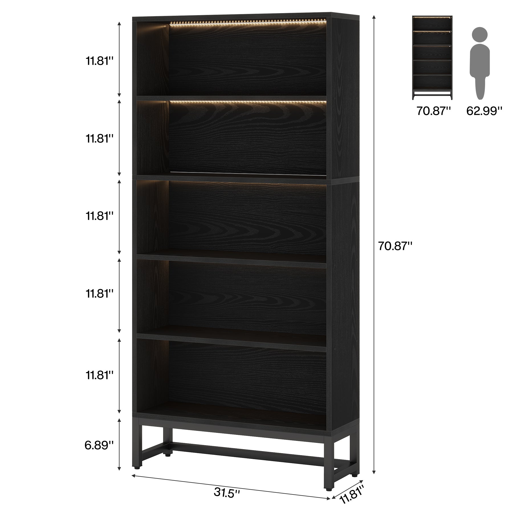 70.8" Bookcase, Large Bookshelf Organizer with 5-Tier Storage Shelves