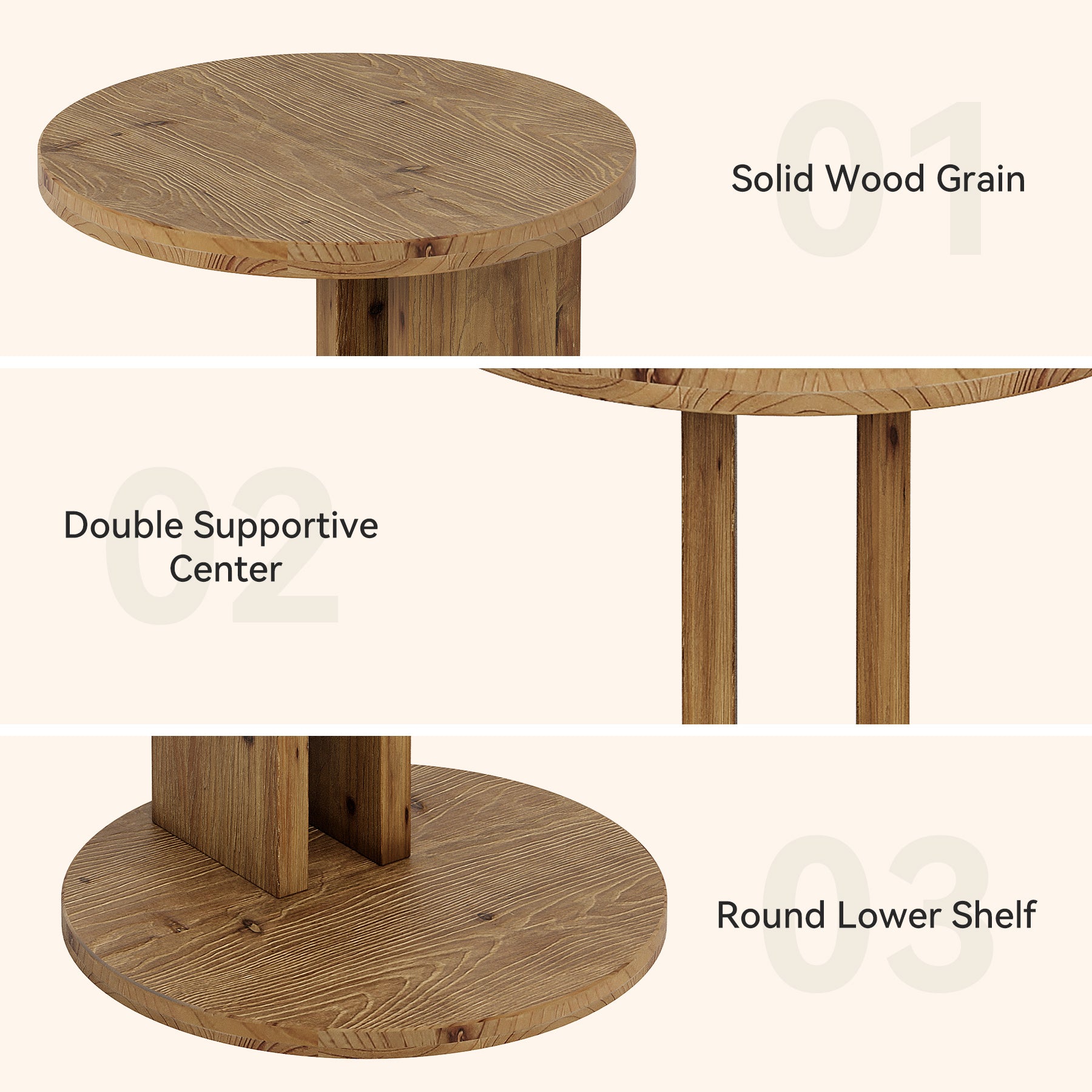 Solid Wood End Table, C-Shaped Round Side Table for for Living Room