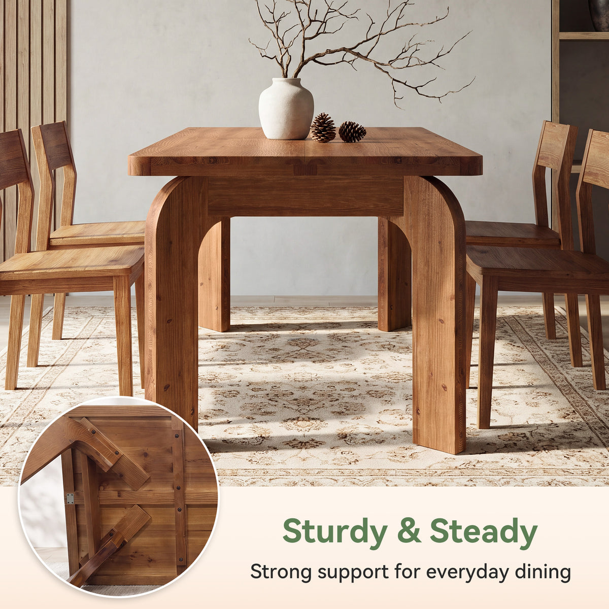 63" Solid Wood Dining Table for 4-6, Rectangular Kitchen Table
