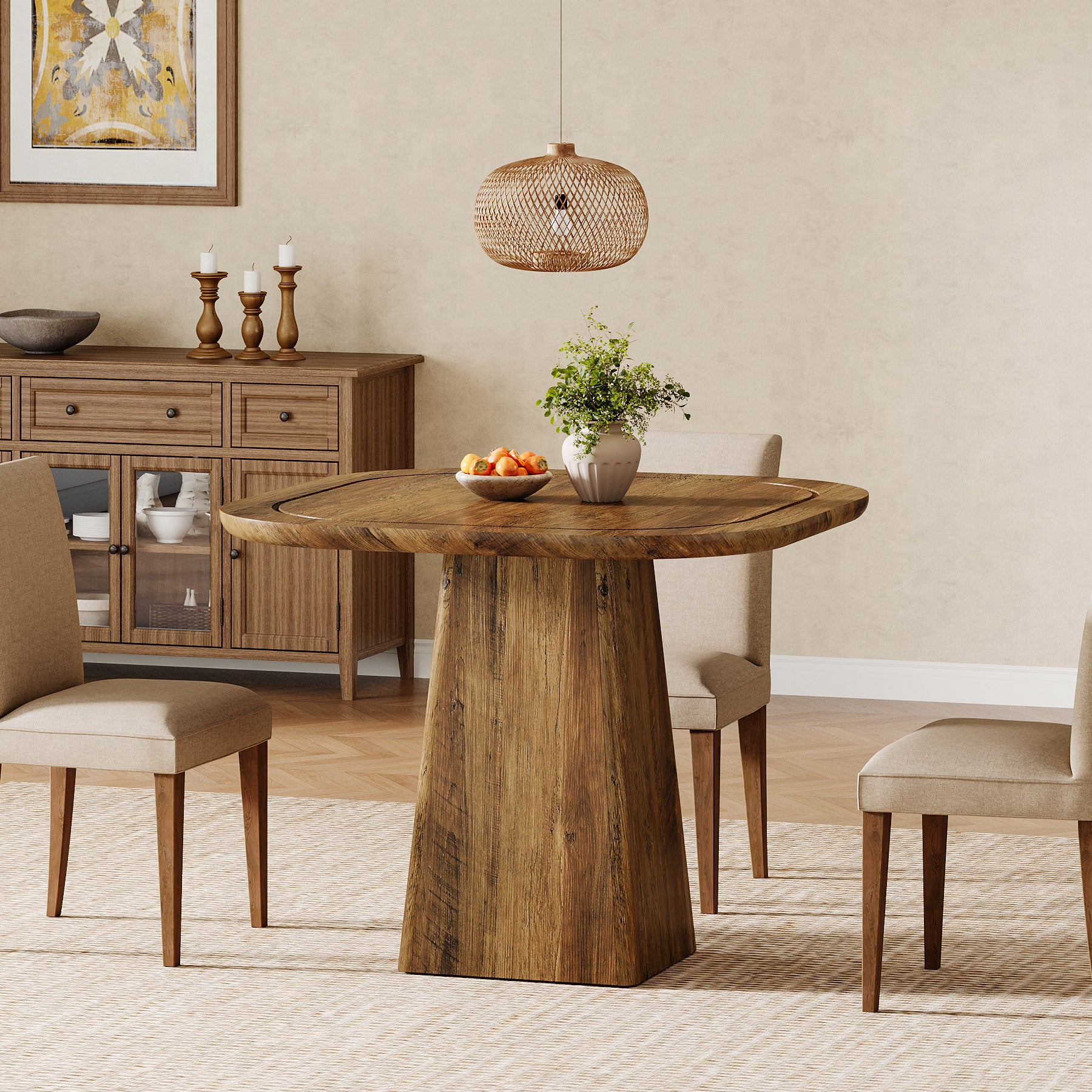 Square Dining Table for 2-4, 31.5" Kitchen Table with Heavy-Duty Pedestal Base