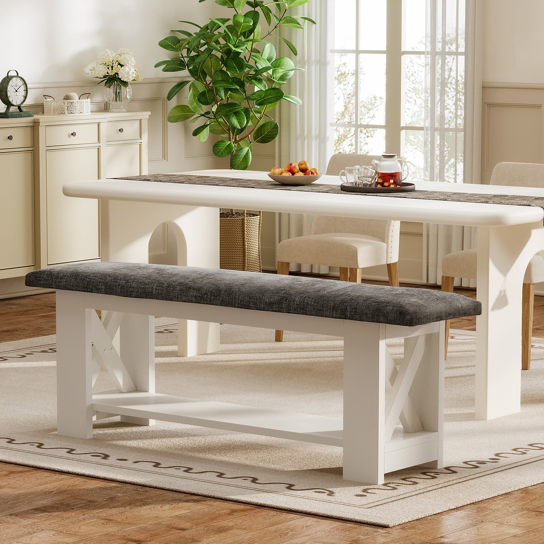 47.24" Upholstered Dining Bench, 2-Tier Kitchen Table Stool Cushion Seat
