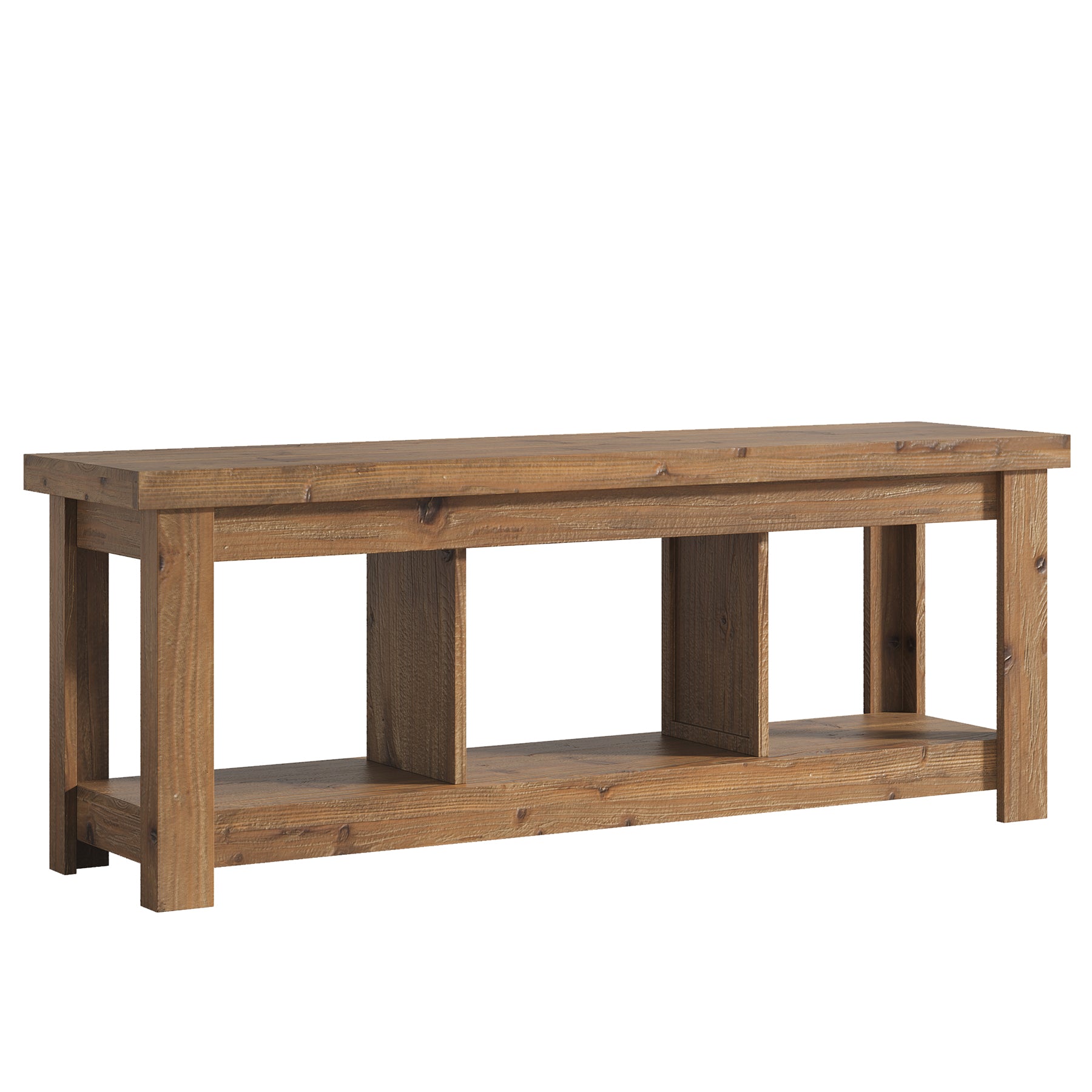 63" Solid Wood TV Stand With 3 Open Shelves for 55/60/65/75-Inch TVs