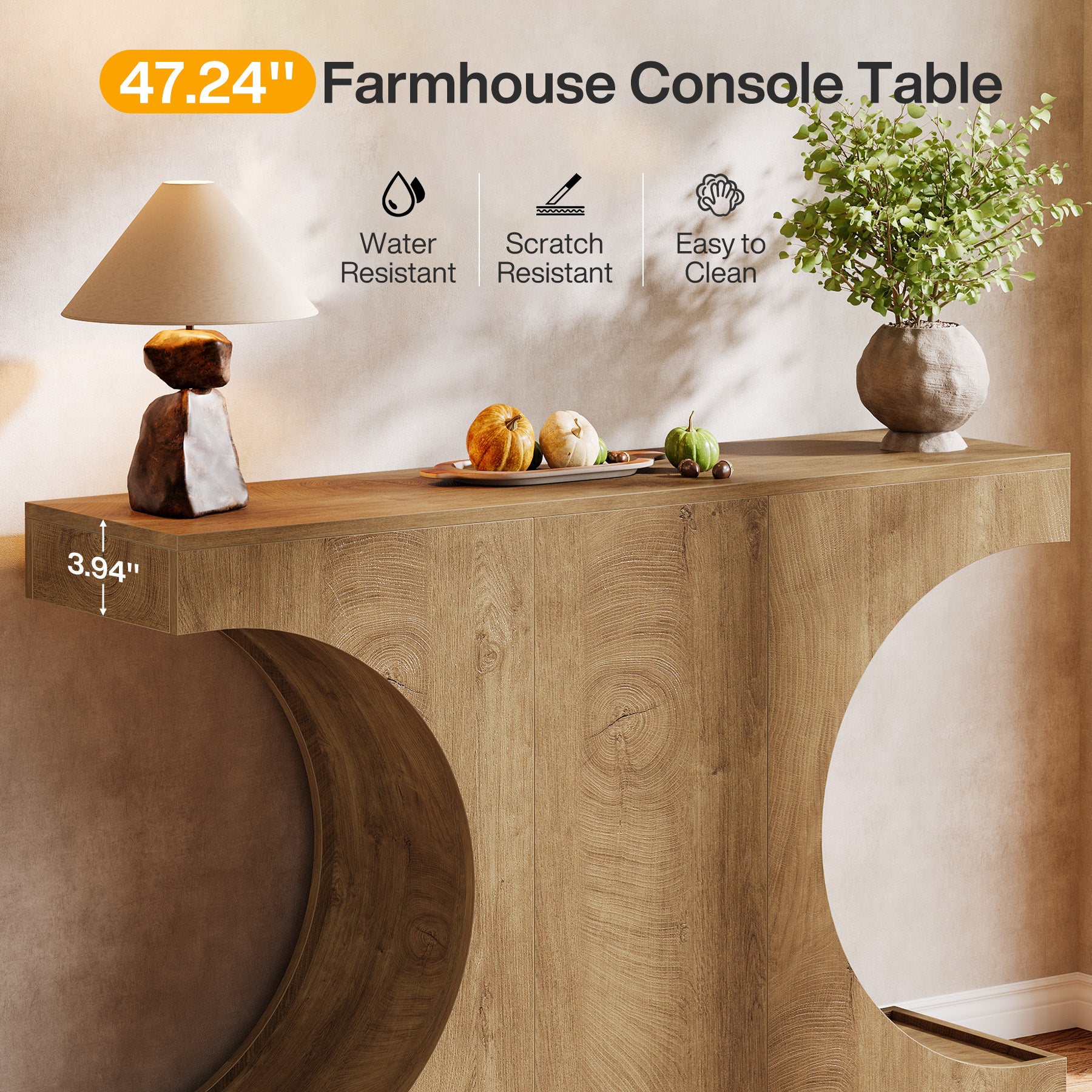47" Console Table, Farmhouse Accent Sofa Table with Unique Geometric Base