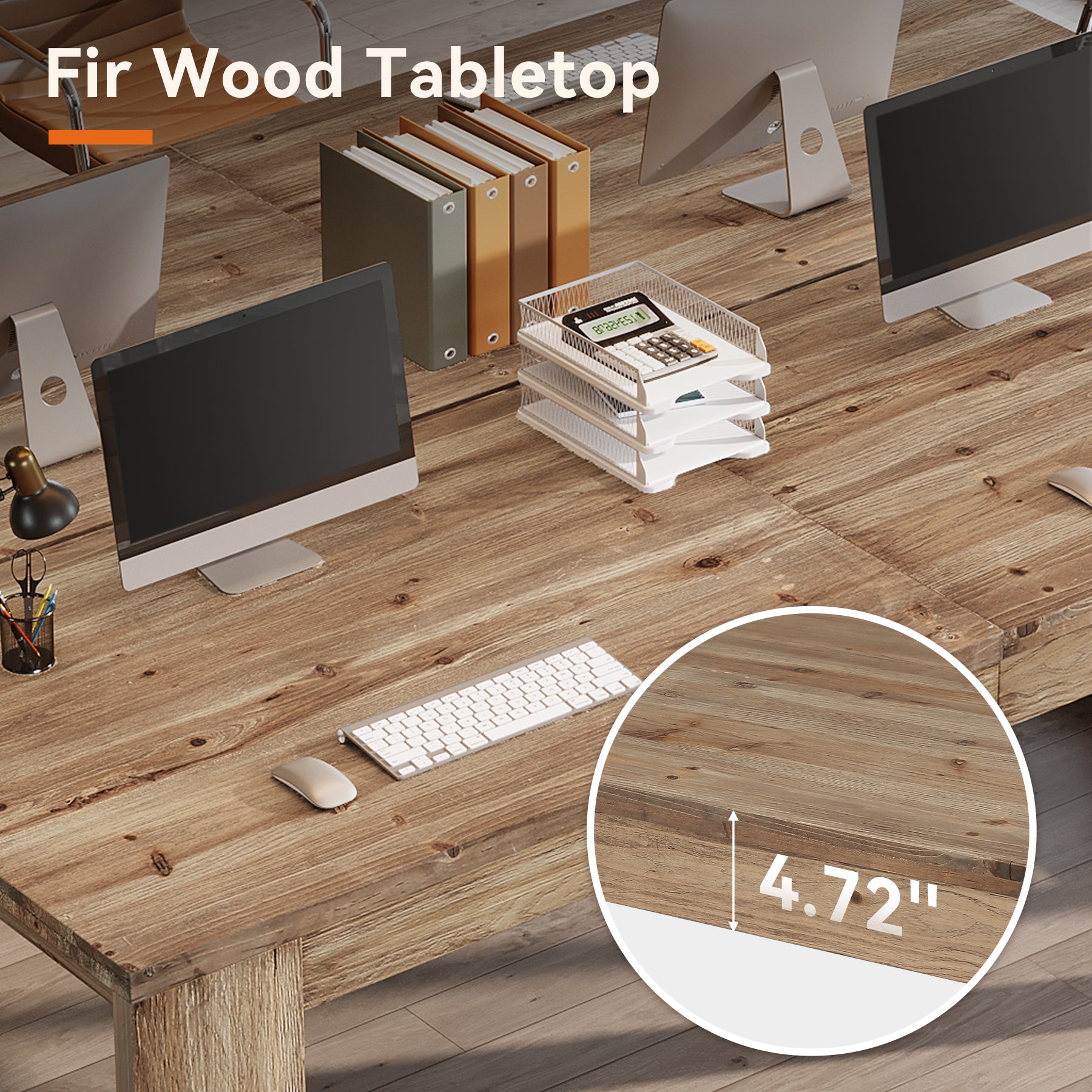 86.6" Two Person Desk, Farmhouse Solid Wood Computer Desk for Home Office