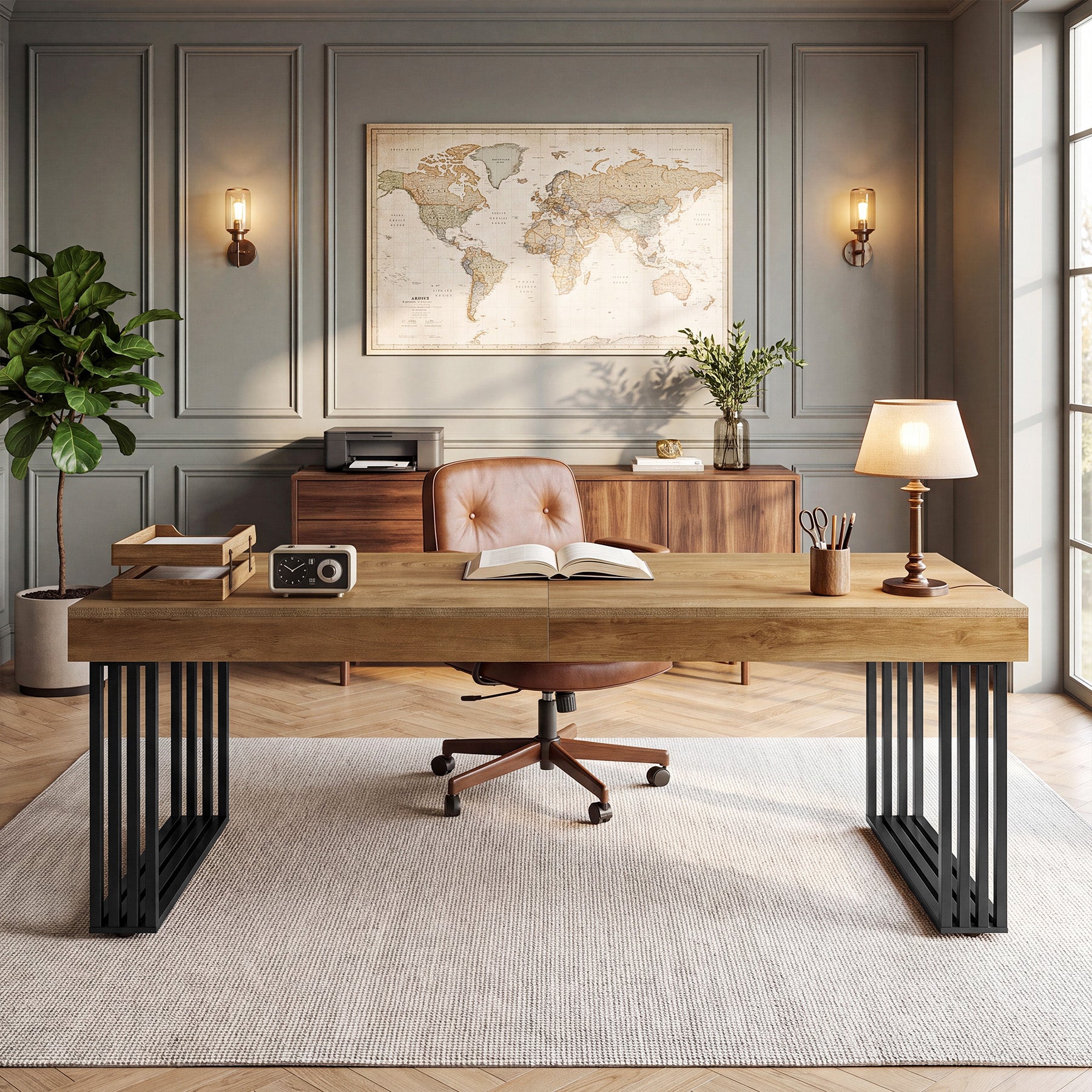 79" Large Computer Desk, Double Executive Desk with Thick Tabletop, Home Office