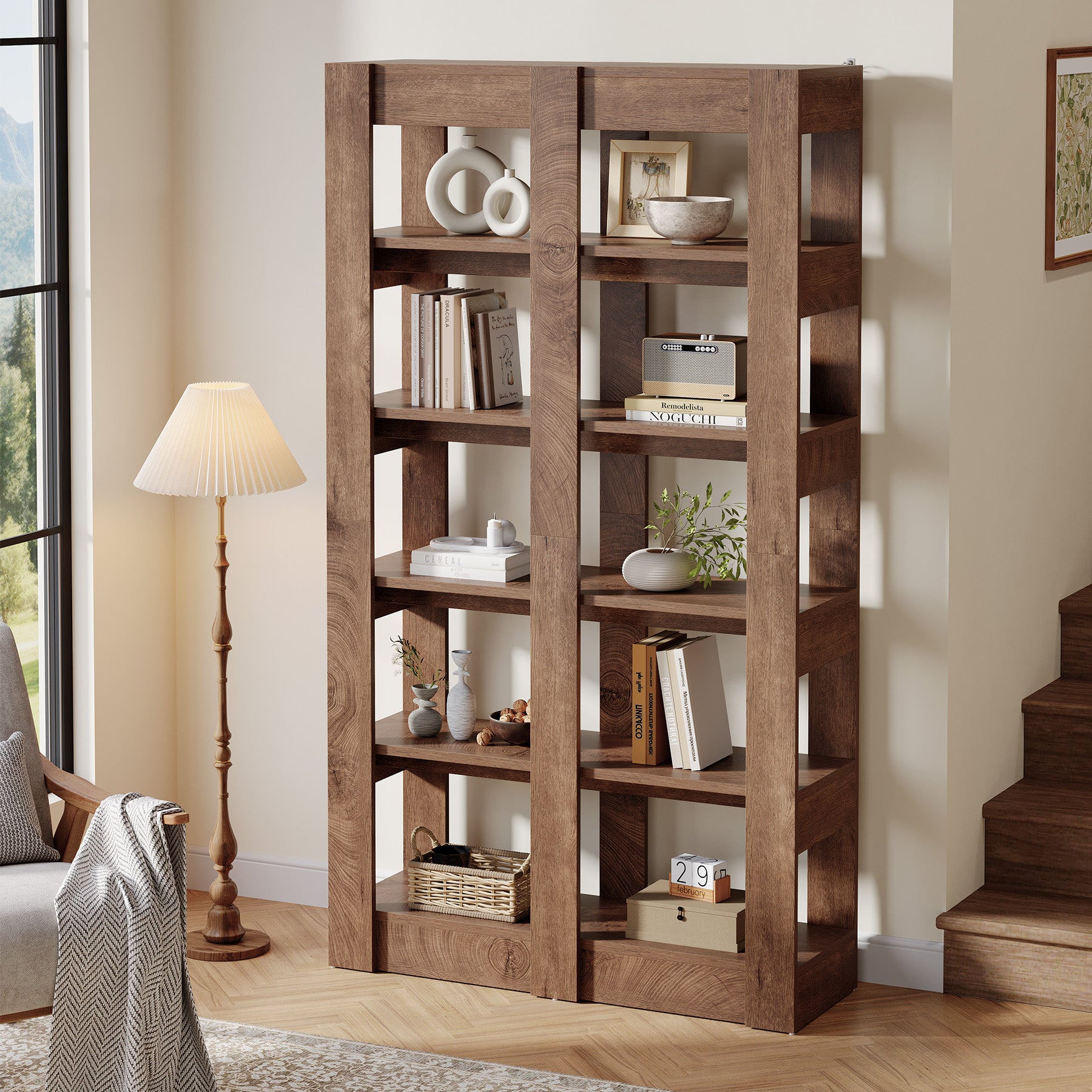 71" Tall Bookshelf, Floorstanding  6-Tier Home Office Bookcase Etagere