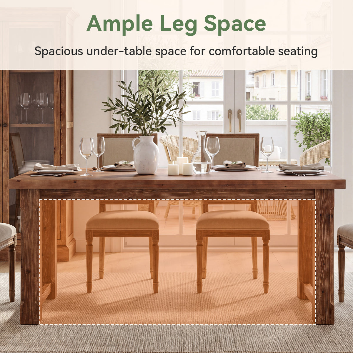 63" Farmhouse Solid Wood Dining Table for 4-6, Rectangular Kitchen Table