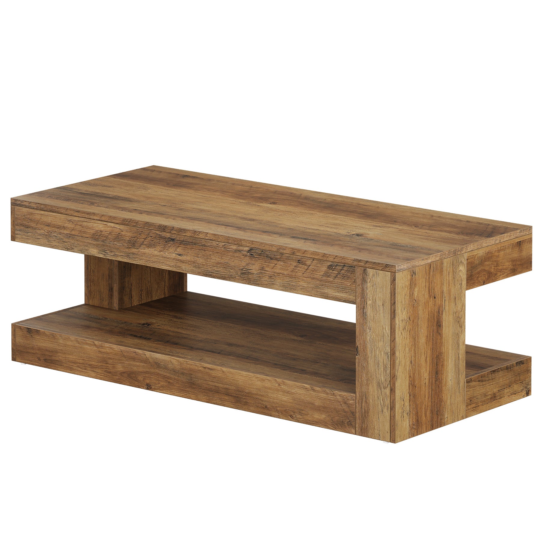 47.24" Coffee Table, Farmhouse 2-Tier Tea Cocktail Table with Storage