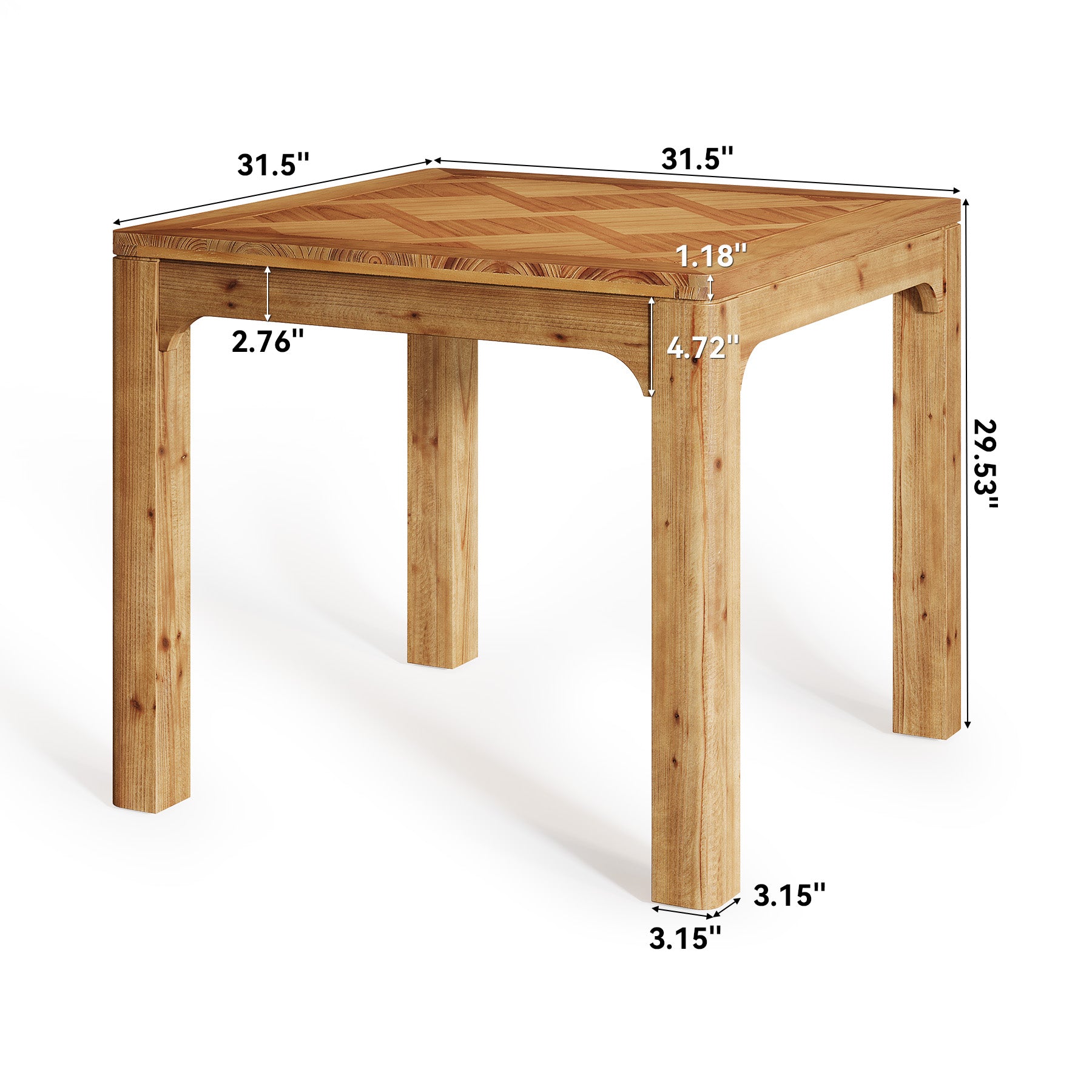 Solid Wood Square Dining Table, 31.5" Kitchen Table with 3D Textured Tabletop