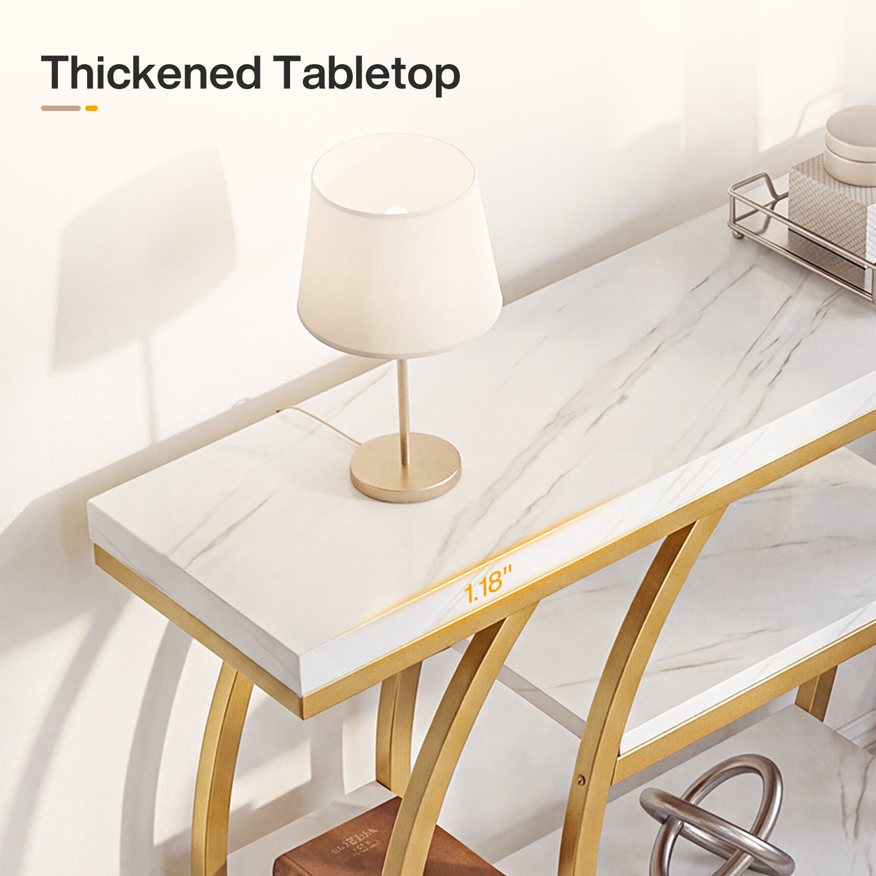 41" Gold Entryway Console Table with Faux Marble Top, Narrow Sofa Table with 5-Tier Storage Shelves