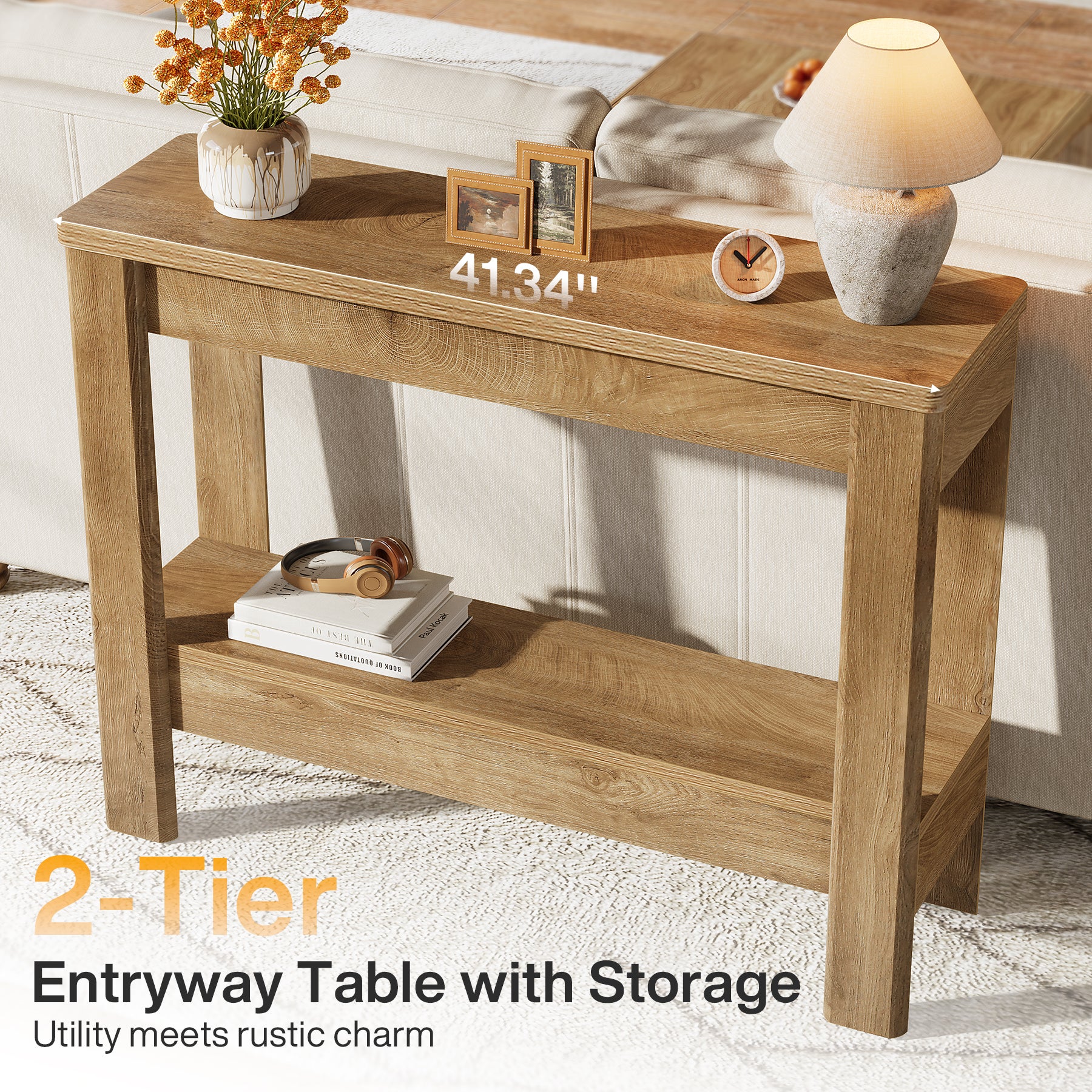 41.34"Console Table, Farmhouse Sofa Table with Storage Shelf for Entryway