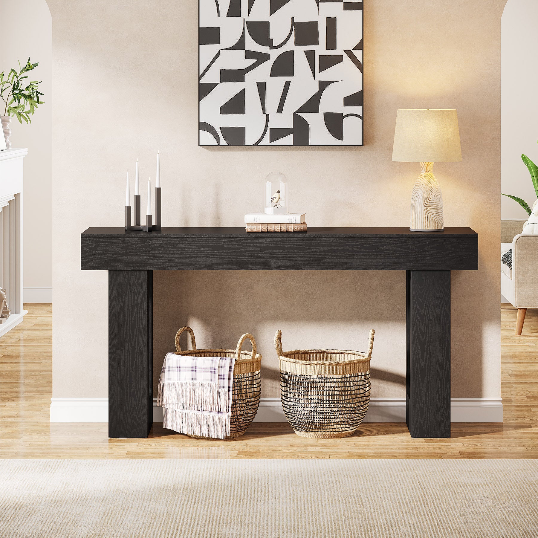 63" Farmhouse Console Table, Long Rectangular Sofa Table for Entryway