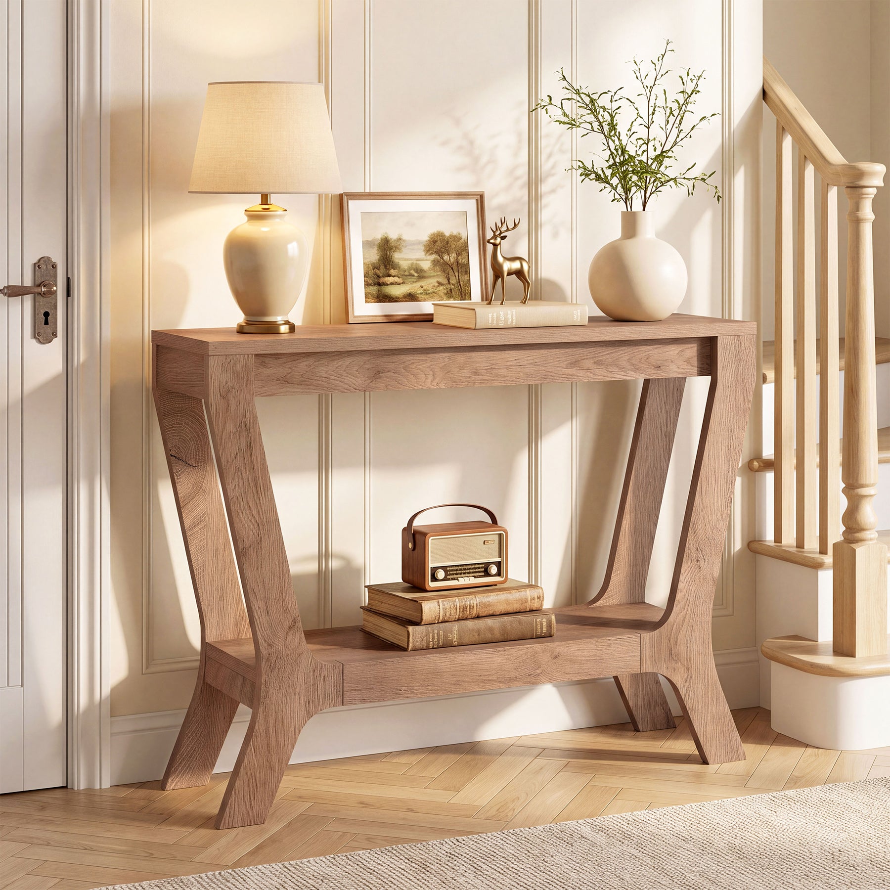 41" Rectangular Console Table, Farmhouse Entryway Table with 2-Tier Storage