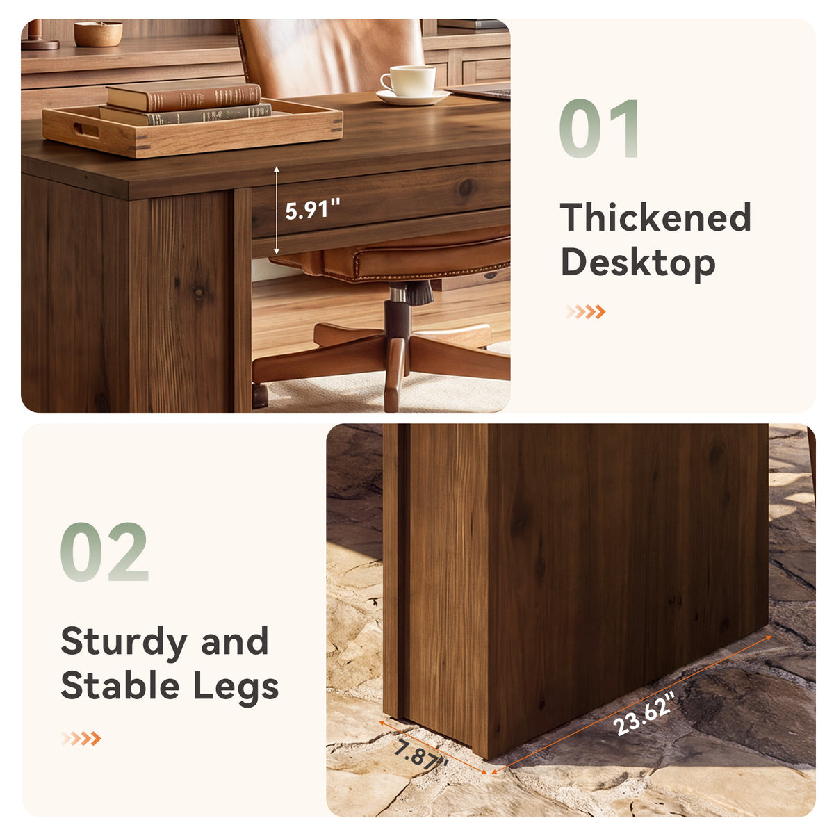 Solid Wood 2-Person Desk, 78.7" Double Computer Desk Workstation for Home Office