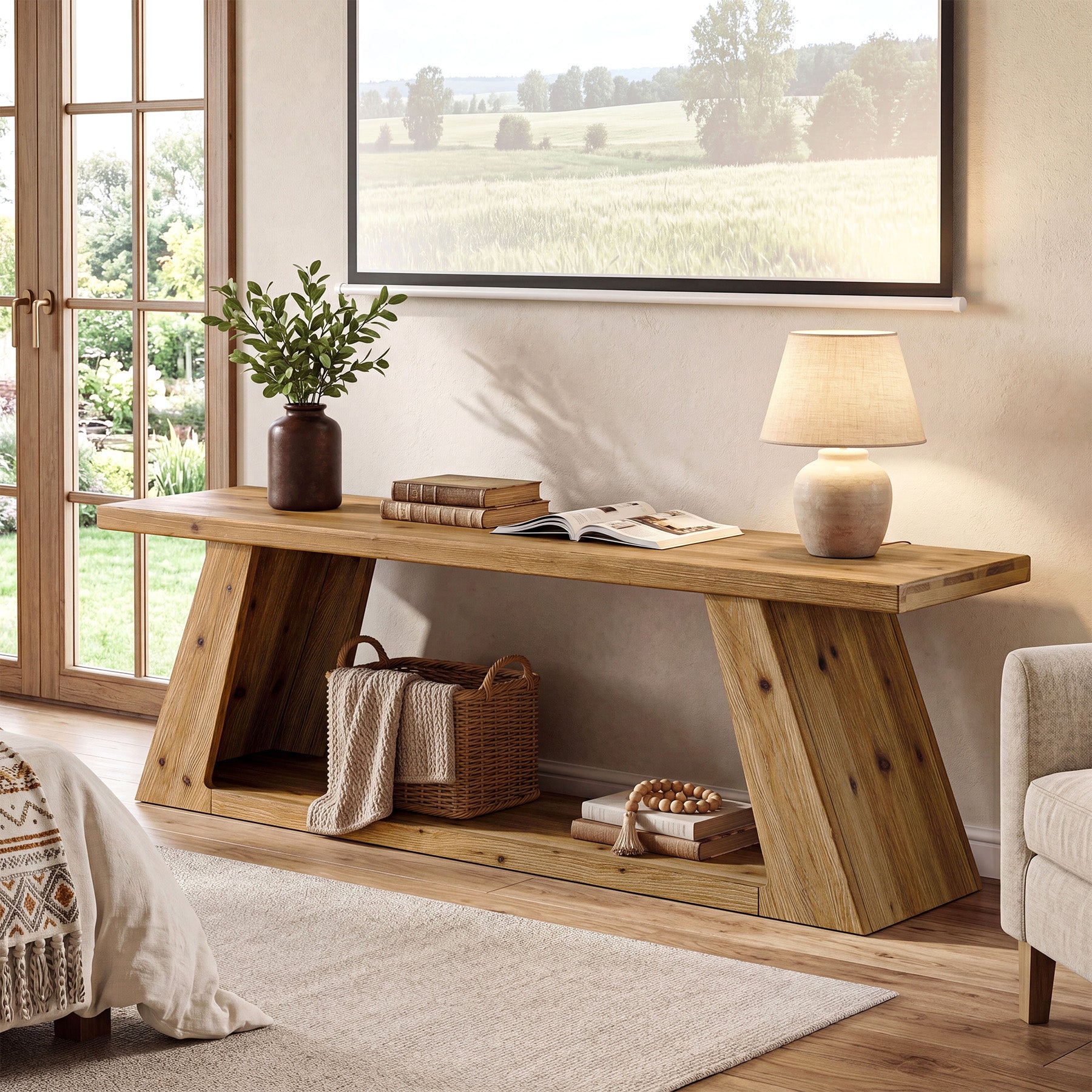 63" Solid Wood TV Stand for TVs up to 70", Entertainment Center with Open Shelf for Living Room