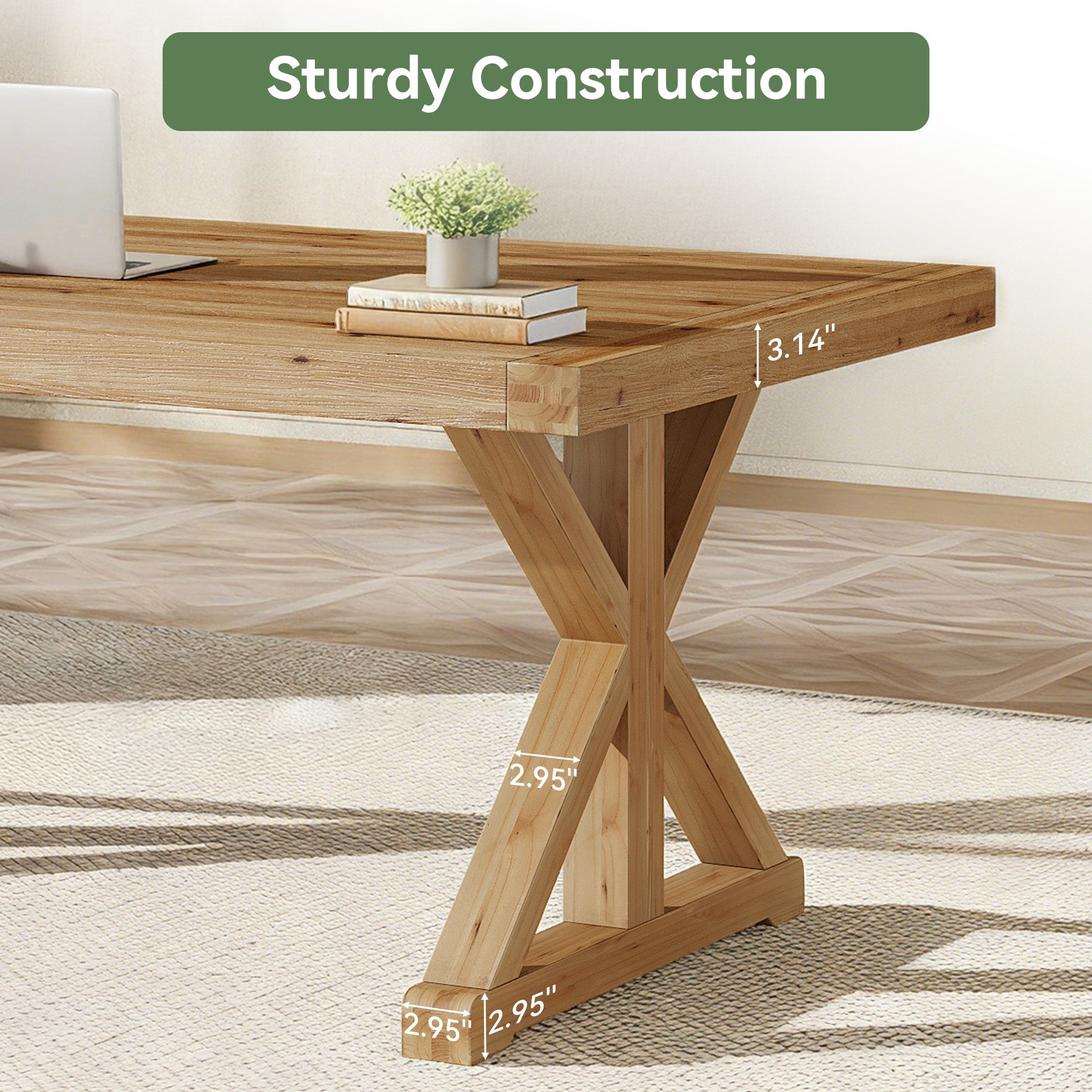 63" Rustic Computer Desk, Solid Wood Executive Desk for Office