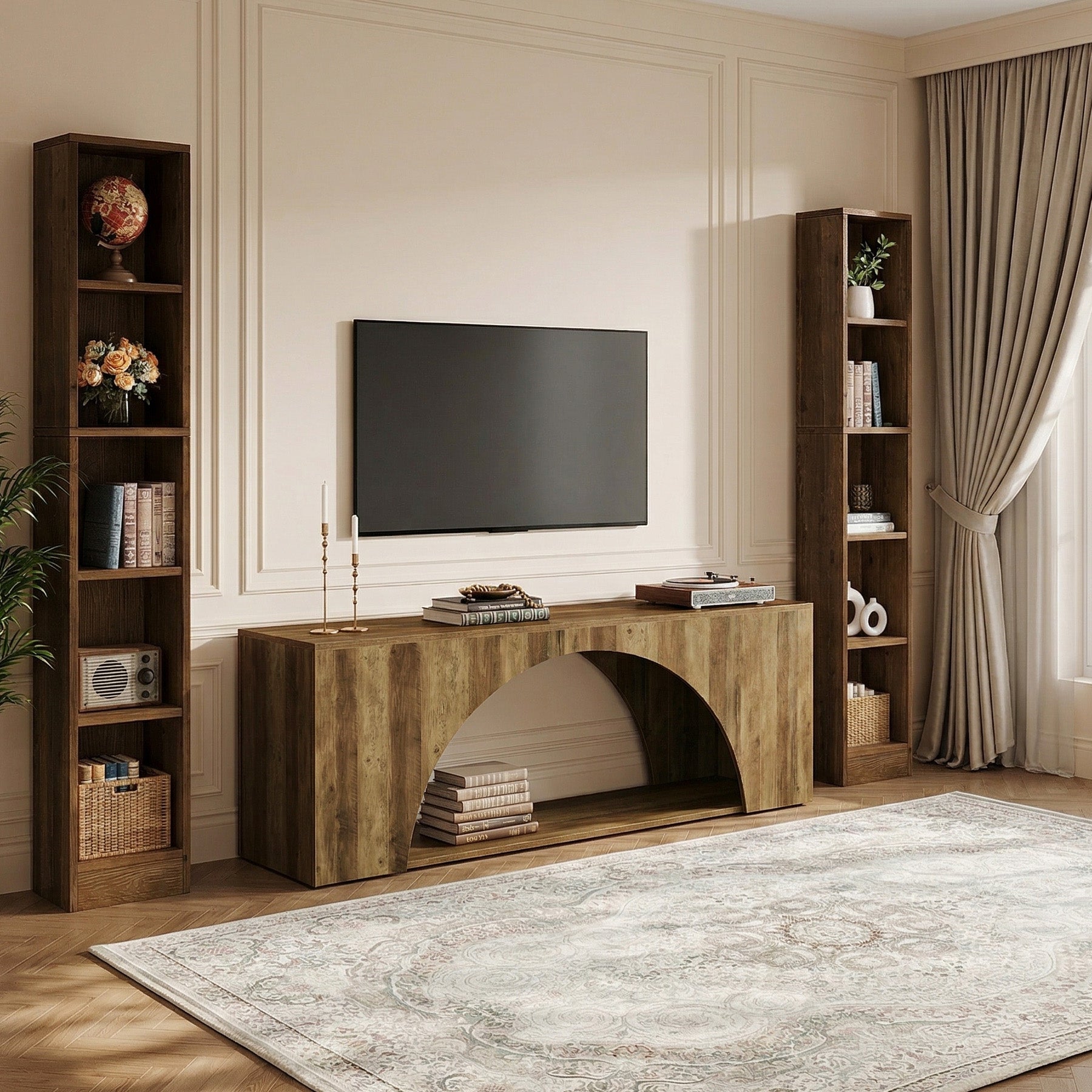 Tribesigns 63" Wood TV Stand, Media Console with Shelves for Living Room