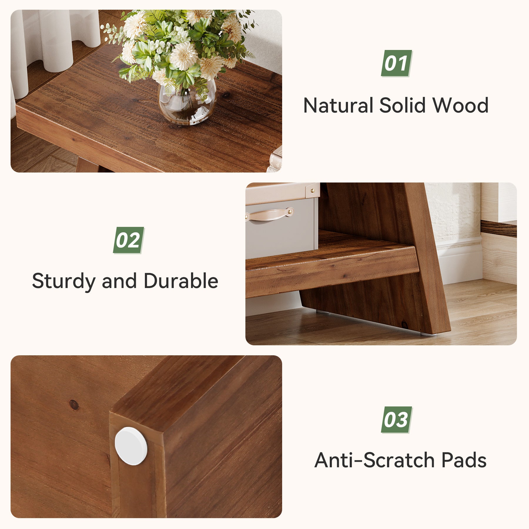 2-Tier Entryway Bench, Solid Wood Shoe Bench with Open Shelves