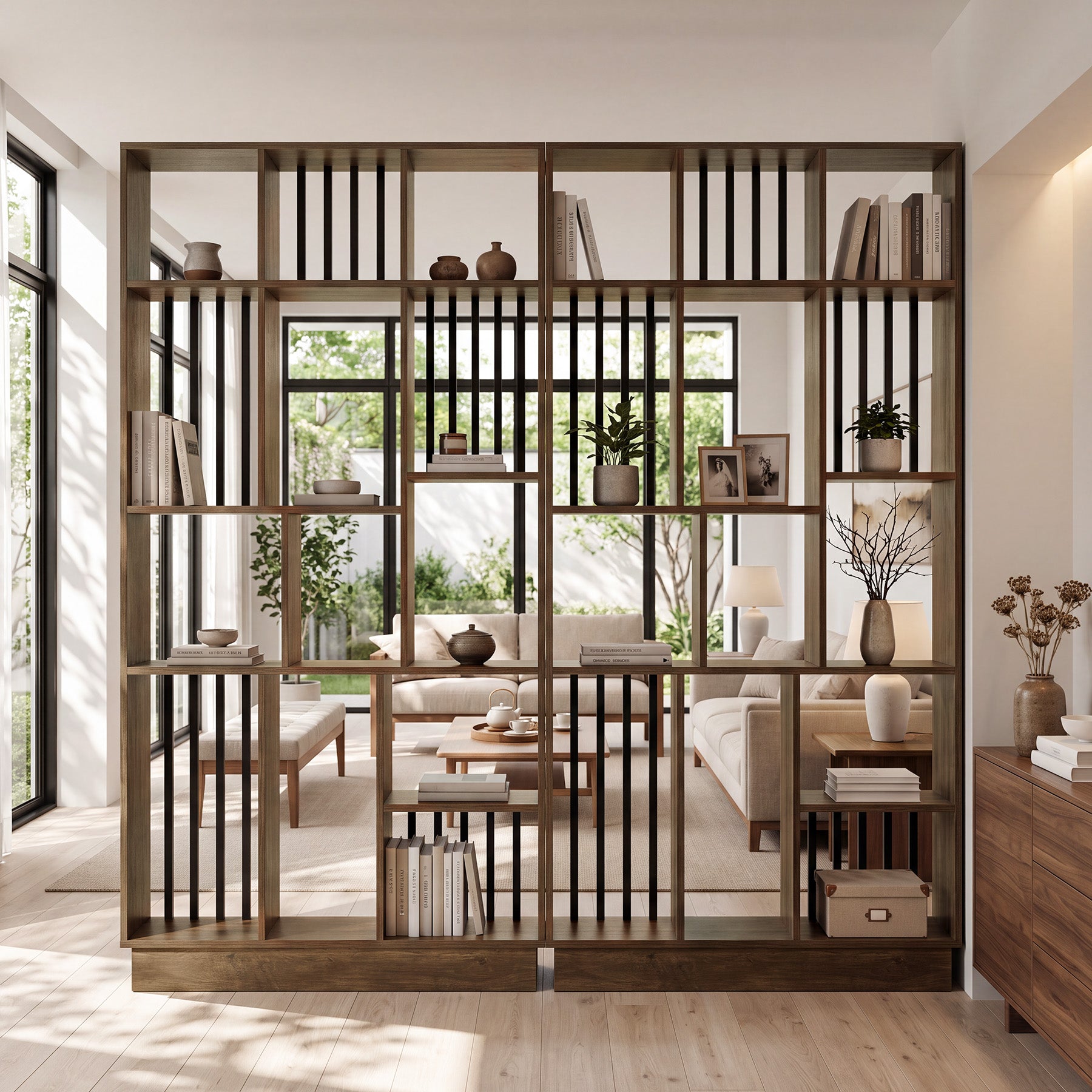 71" Room Divider with Shelves, Wall Partition Divider Screen for Living Room, Entryway