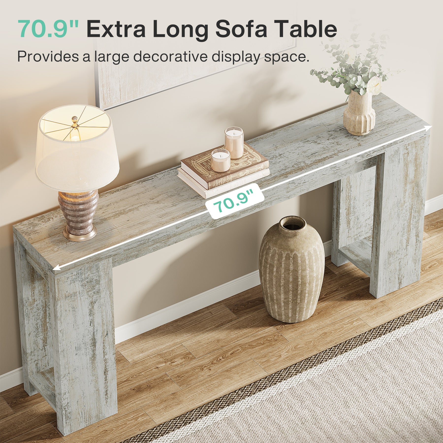 Tribesigns 70.9" Extra Long Console Table, Farmhouse Narrow Sofa Table for Entryway