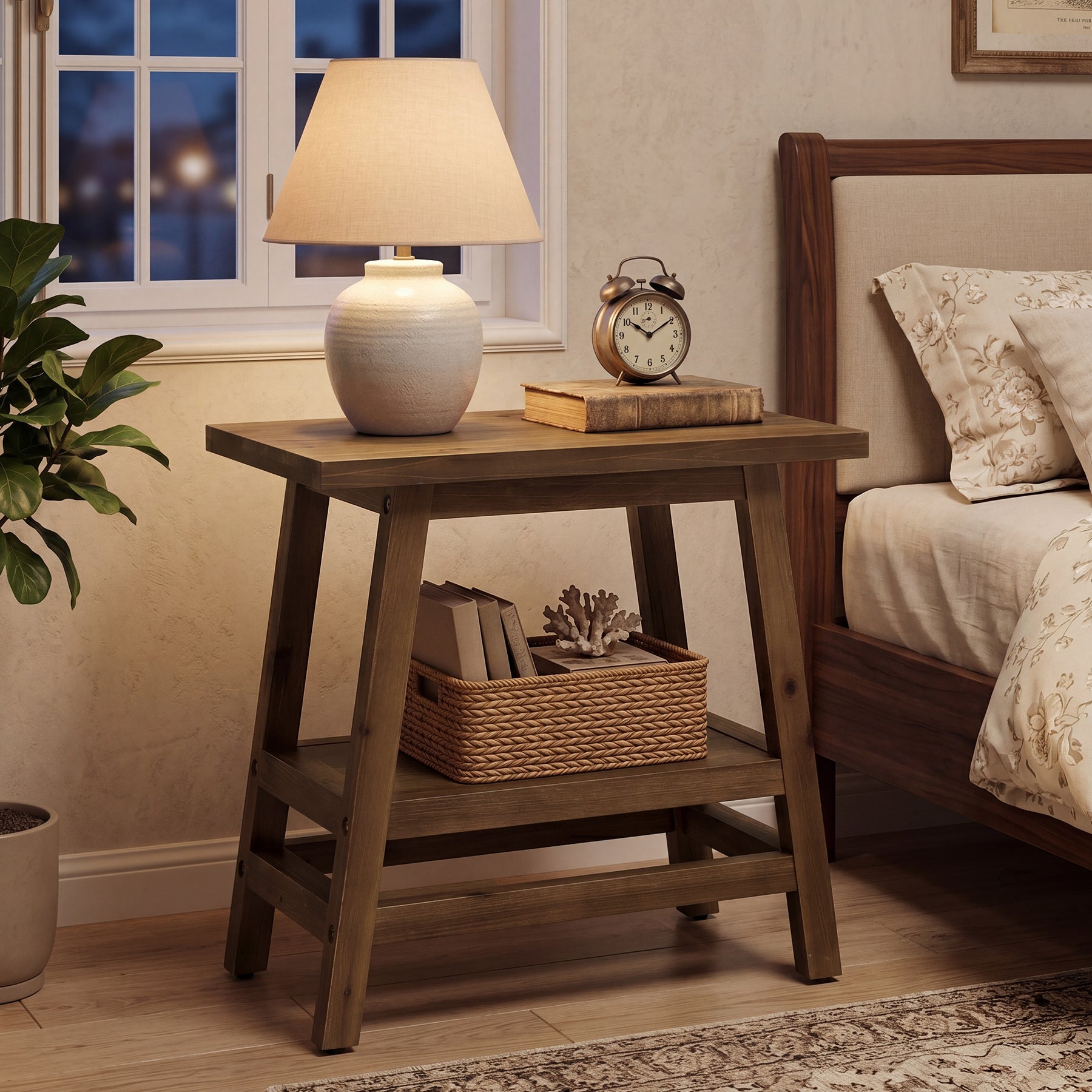2-Tier Small Side Table, Farmhouse Rectangular Nightstand for Living Room, Bedroom