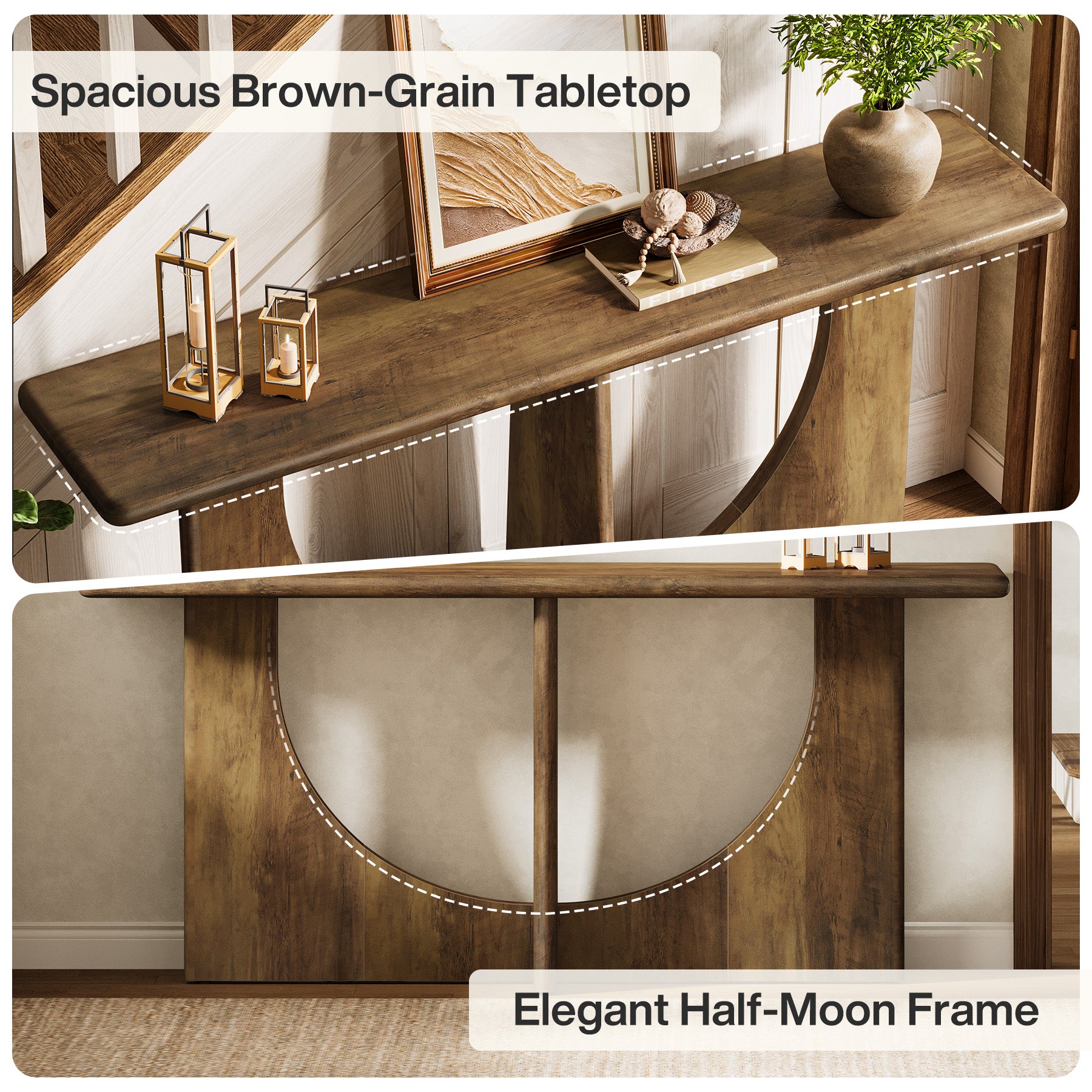 71" Console Table, Farmhouse Entryway Table with Sturdy Geometric Frame